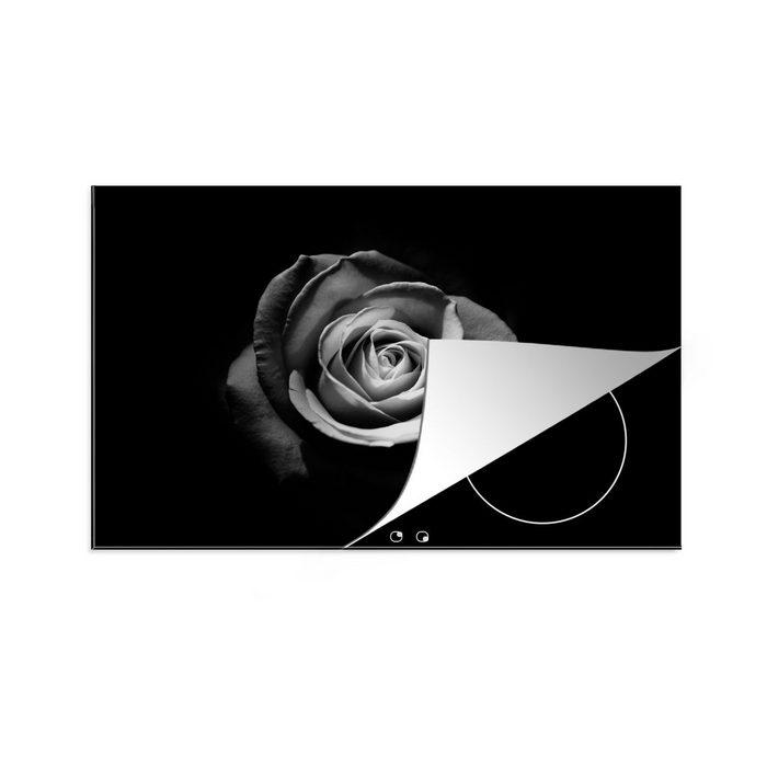 MuchoWow Herdblende-/Abdeckplatte Blumen - Schwarz - Rose - Weiß - Botanisch Vinyl (1 tlg) induktionskochfeld Schutz für die küche Ceranfeldabdeckung