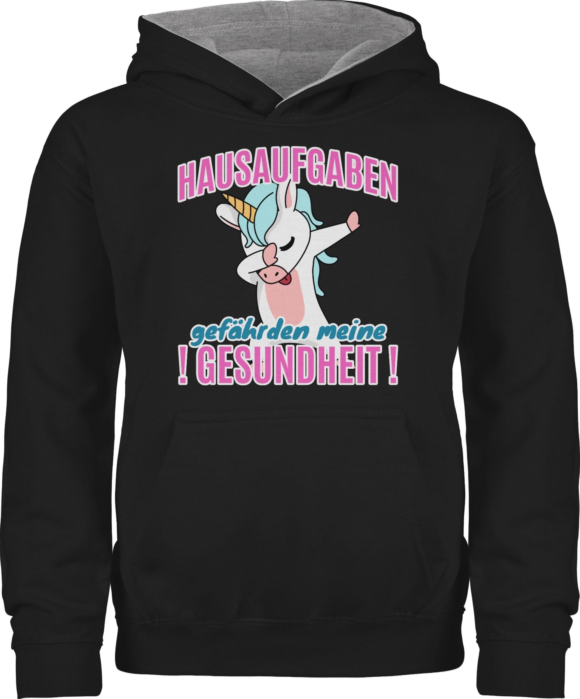 Shirtracer Hoodie Hausaufgaben gefährden meine Gesundheit Einhorn Einschulung Mädchen 3 Schwarz/Grau meliert