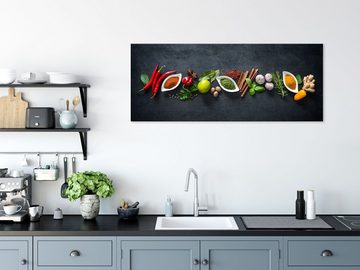 artissimo Glasbild Glasbild XXL 125x50 cm Bild aus Glas für die Küche groß quer länglich, Küchenbild: Kräuter, Gewürze, Chilli