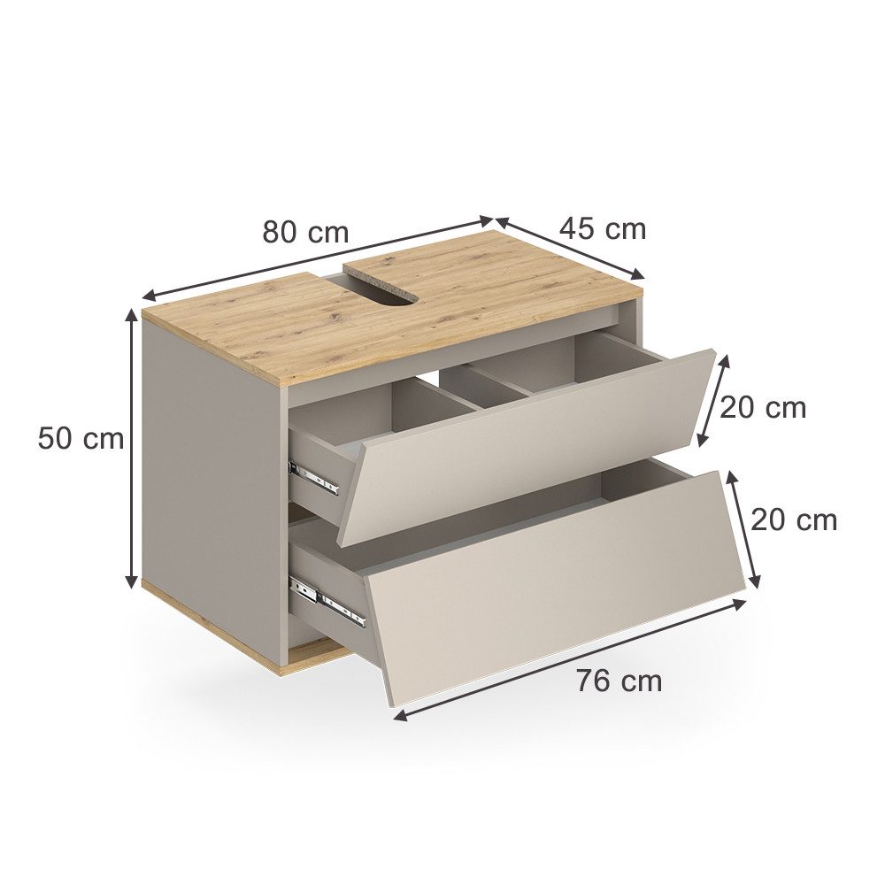 Vicco Waschbeckenunterschrank Edelin, Cashmere/Artisan, 80 x 50 cm mit 2 Sc günstig online kaufen