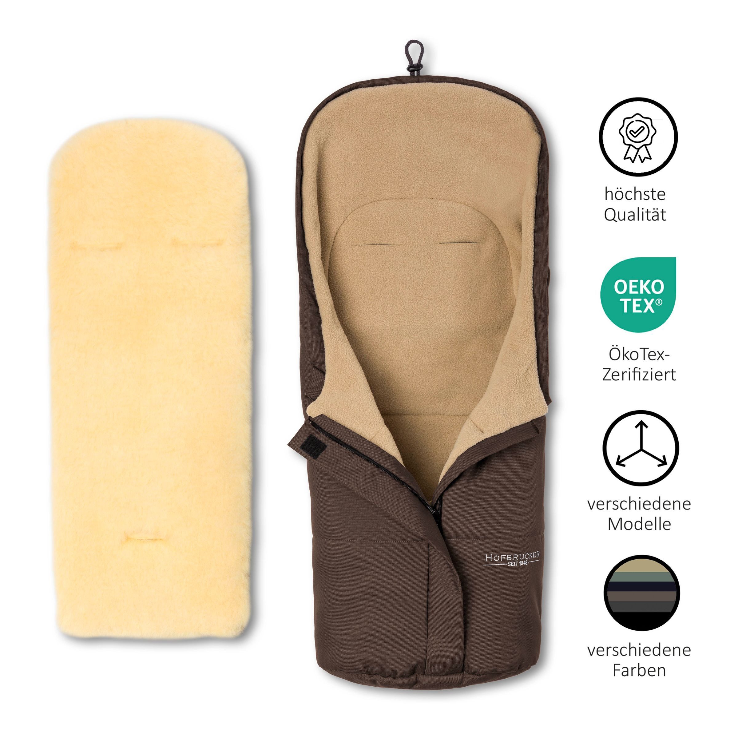 Hofbrucker seit 1948 Fußsack Lammfell-Fußsäckchen Leni für Babyschale und Kinderwagen, warmer Winterfußsack mit echtem Lammfell wind- und wasserabweisend