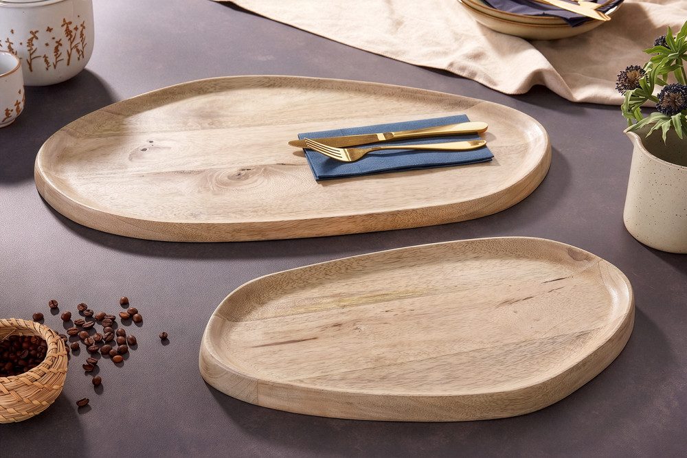 riess-ambiente Dekotablett AMAZONAS 56cm natur - Mango-Massivholz, cream finish, Handarbeit (Set, 2 St), Rundes Ablage-Set - ideal für Wohn- und Esszimmer im Urban Jungle Stil