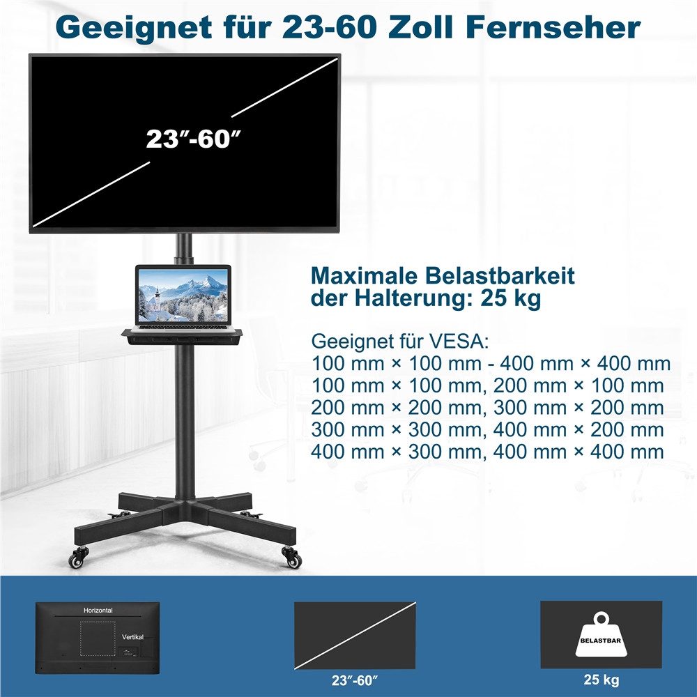 Yaheetech TV-Ständer Mobile TV-Halterung mit Ablageplatte, (bis 60 Zoll, TV-Standfuß, höhenverstellbar & winkeleinstellbar) – Bild 5 von 5