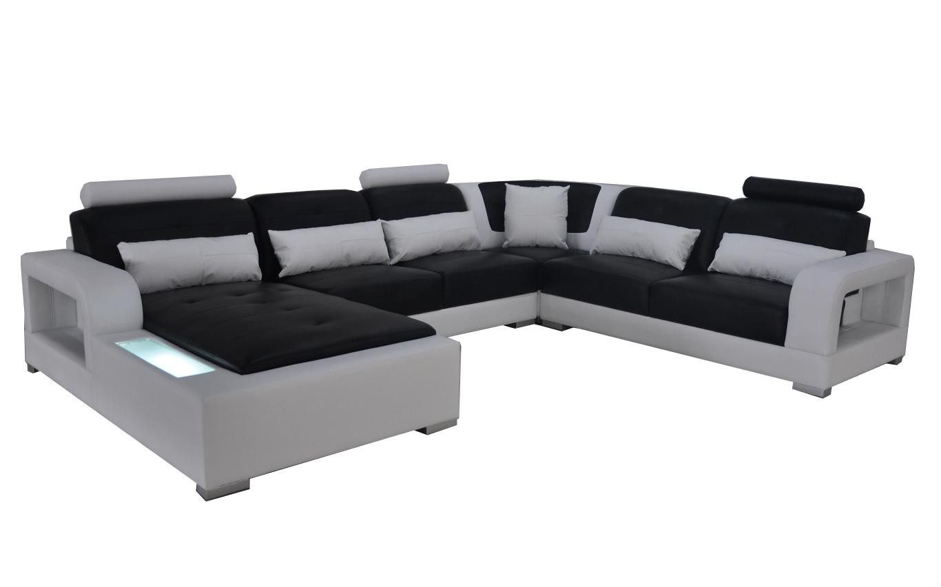 JVmoebel Wohnlandschaft Leder Couch mit USB-Anschluss, moderne U-Form Polsterung, Made in Europa