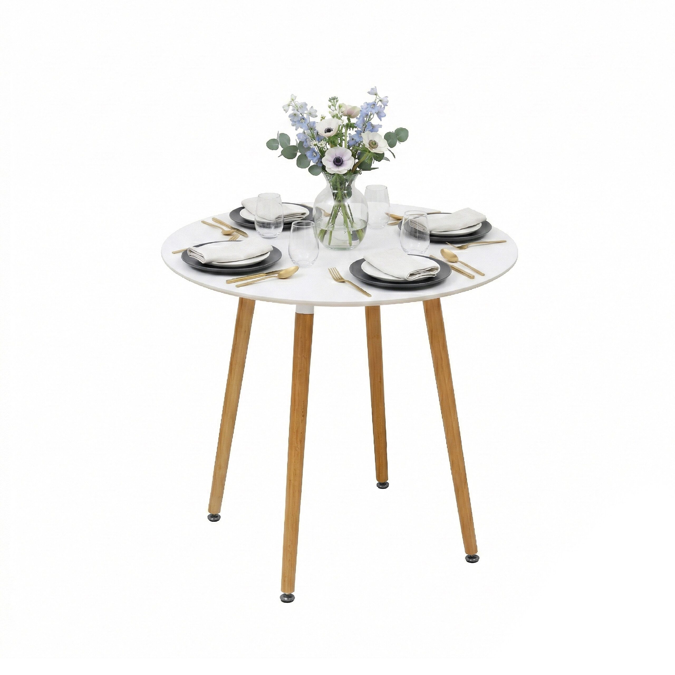 relaxdays Esstisch Runder Esstisch mit Bambusbeinen (1-St), weiß, 80 cm