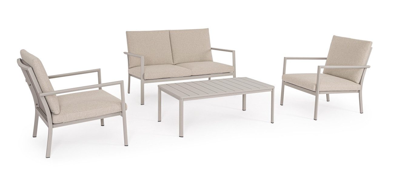Bizzotto Gartenlounge-Set Konnor 4er Gruppe, Rastin, 2x Sessel, 1x Sofa, 1x Couchtisch