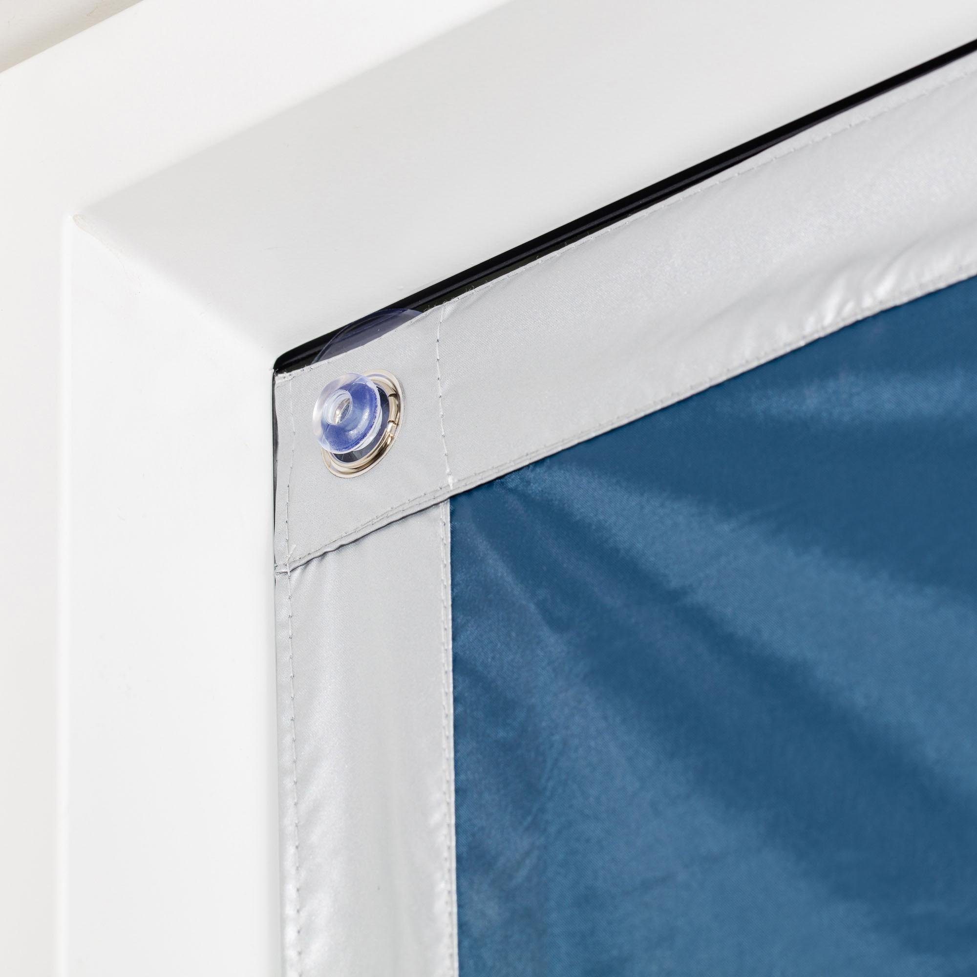 Dachfensterrollo Haftfix verspannt, LICHTBLICK abdunkelnd, blau Bohren, ORIGINAL, ohne Verdunkelung, Haftfix, mit Thermobeschichtung Hitzeschutz