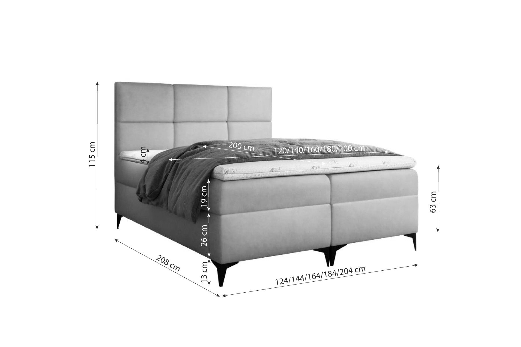 99rooms Boxspringbett Ozzy (Schlafzimmerbett, Bett), 120/140/160/180/200 x 200 cm, mit Bonellfederkernmatratze und Topper