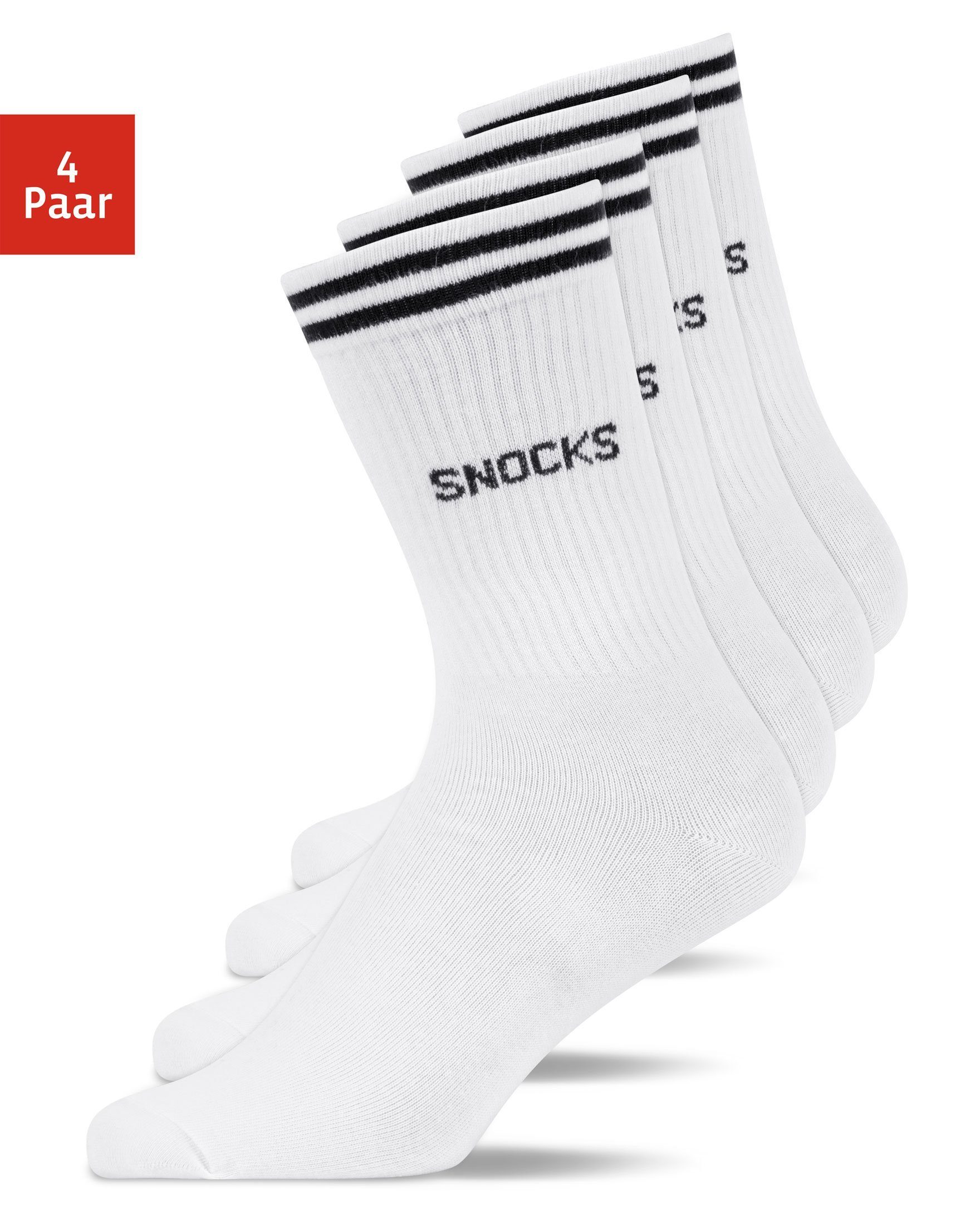 SNOCKS Sportsocken Hohe Tennissocken mit Streifen für Damen & Herren (4-Paar) aus Bio-Baumwolle, stylish für jedes Outfit Weiß