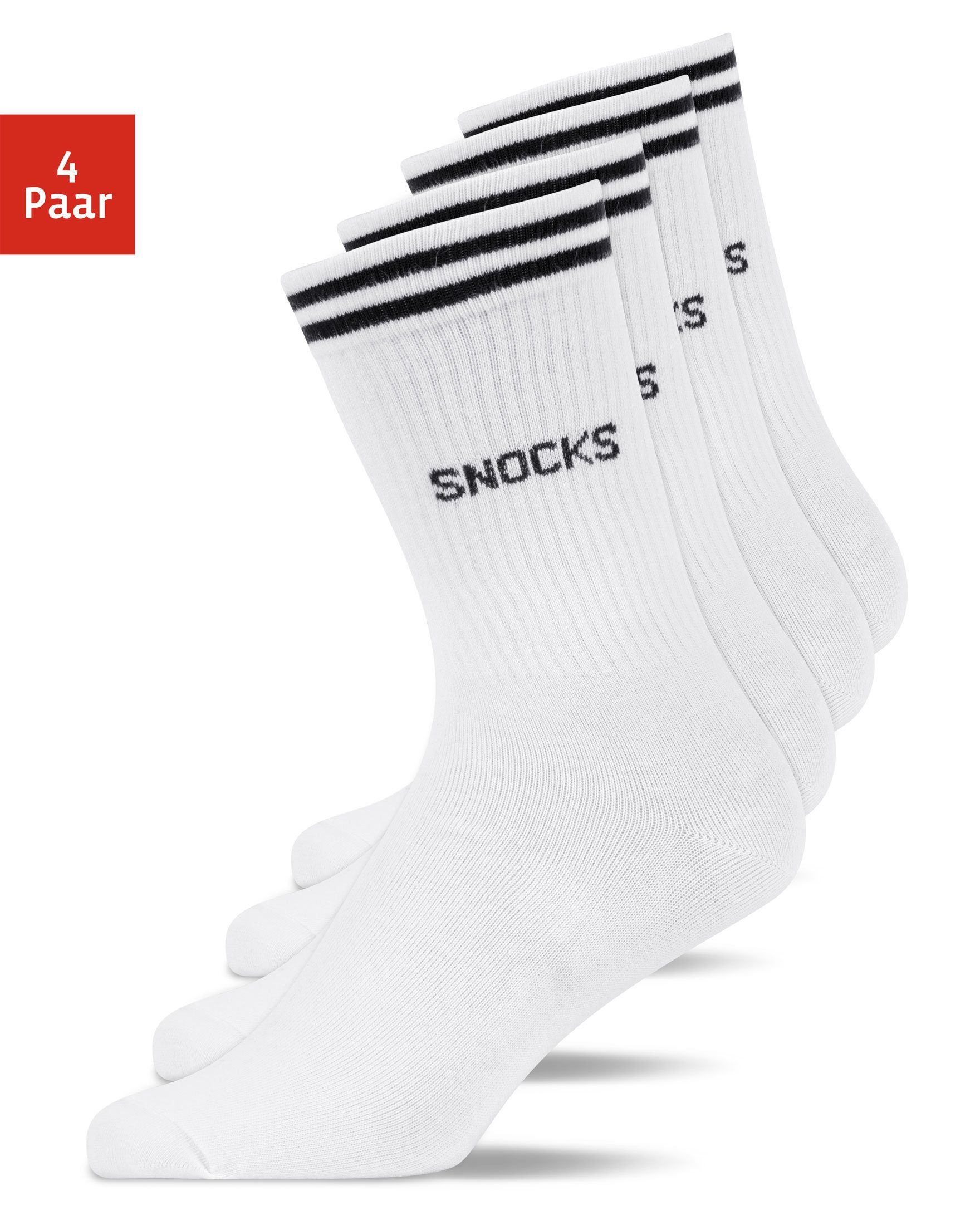 SNOCKS Sportsocken Hohe Tennissocken mit Streifen für Damen & Herren (4-Paar) aus Bio-Baumwolle, stylish für jedes Outfit