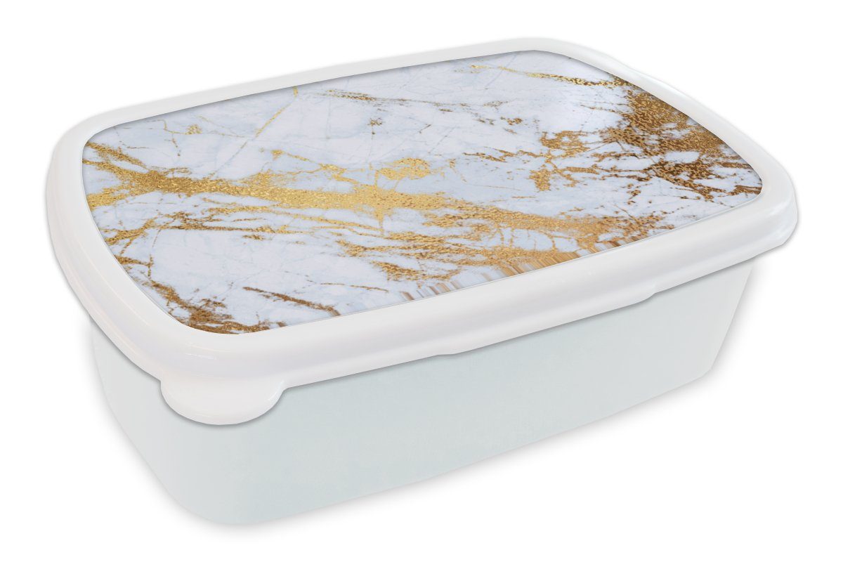 MuchoWow Lunchbox Marmor - Gold - Weiß - Luxe - Marmoroptik - Glitzer, Kunststoff, (2-tlg), Brotbox für Kinder und Erwachsene, Brotdose, für Jungs und Mädchen