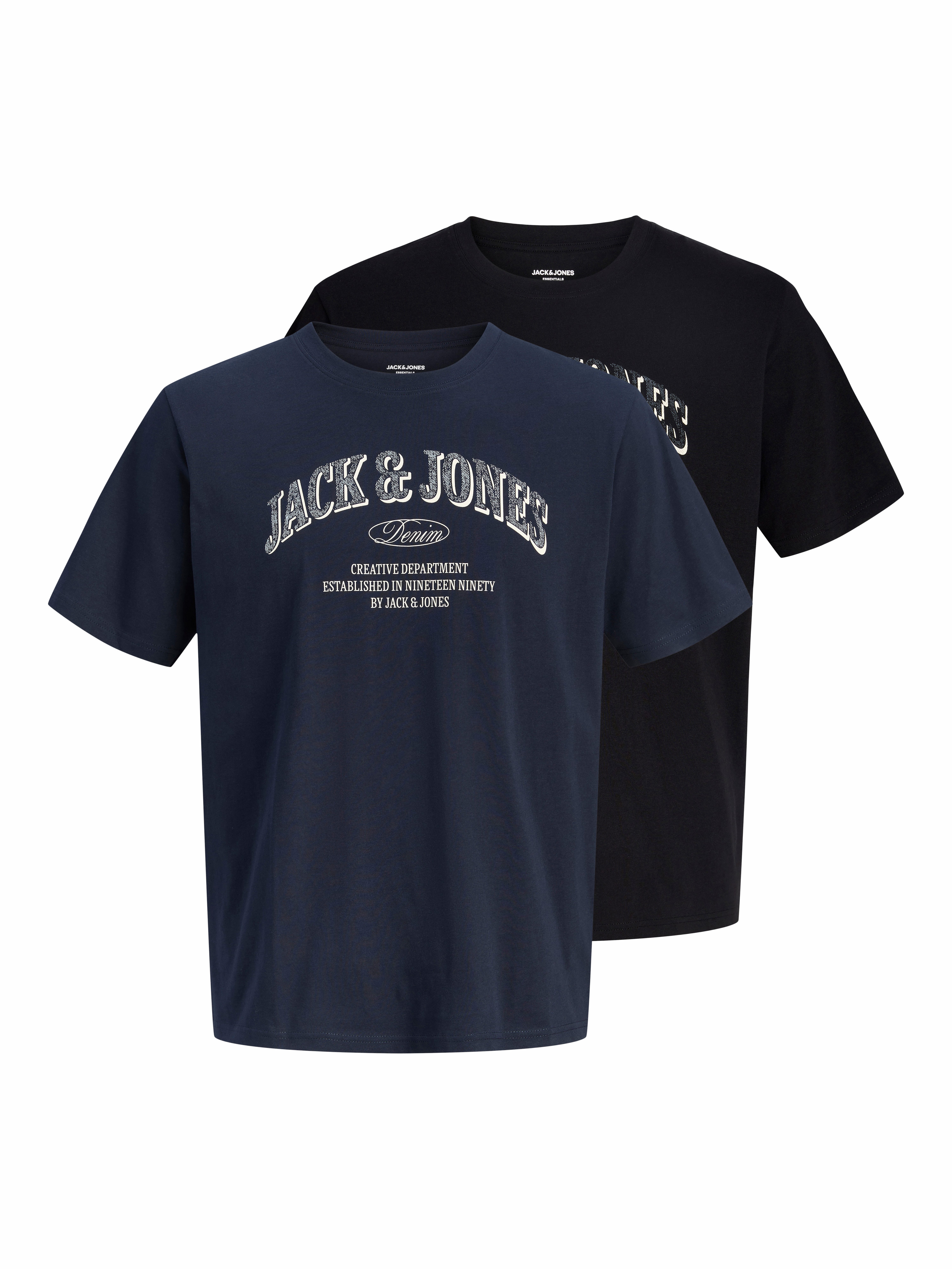 Jack & Jones T-Shirt JJEDENVER LOGO TEE SS O-NECK 2PK MP (Packung, 2-tlg) aus Baumwolle, in Jersey-Qualität, gerade Passform, pflegeleicht