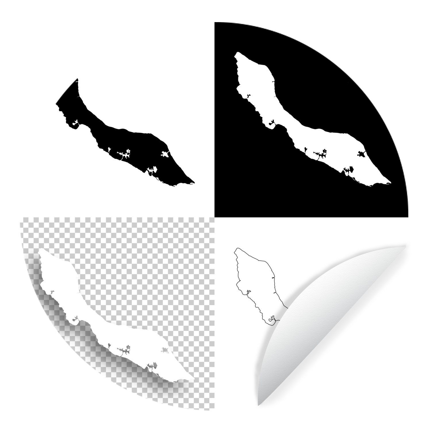 MuchoWow Wandsticker Vier schwarz-weiße Abbildungen von Curaçao (1 St), Tapetenkreis für Kinderzimmer, Tapetenaufkleber, Rund, Wohnzimmer