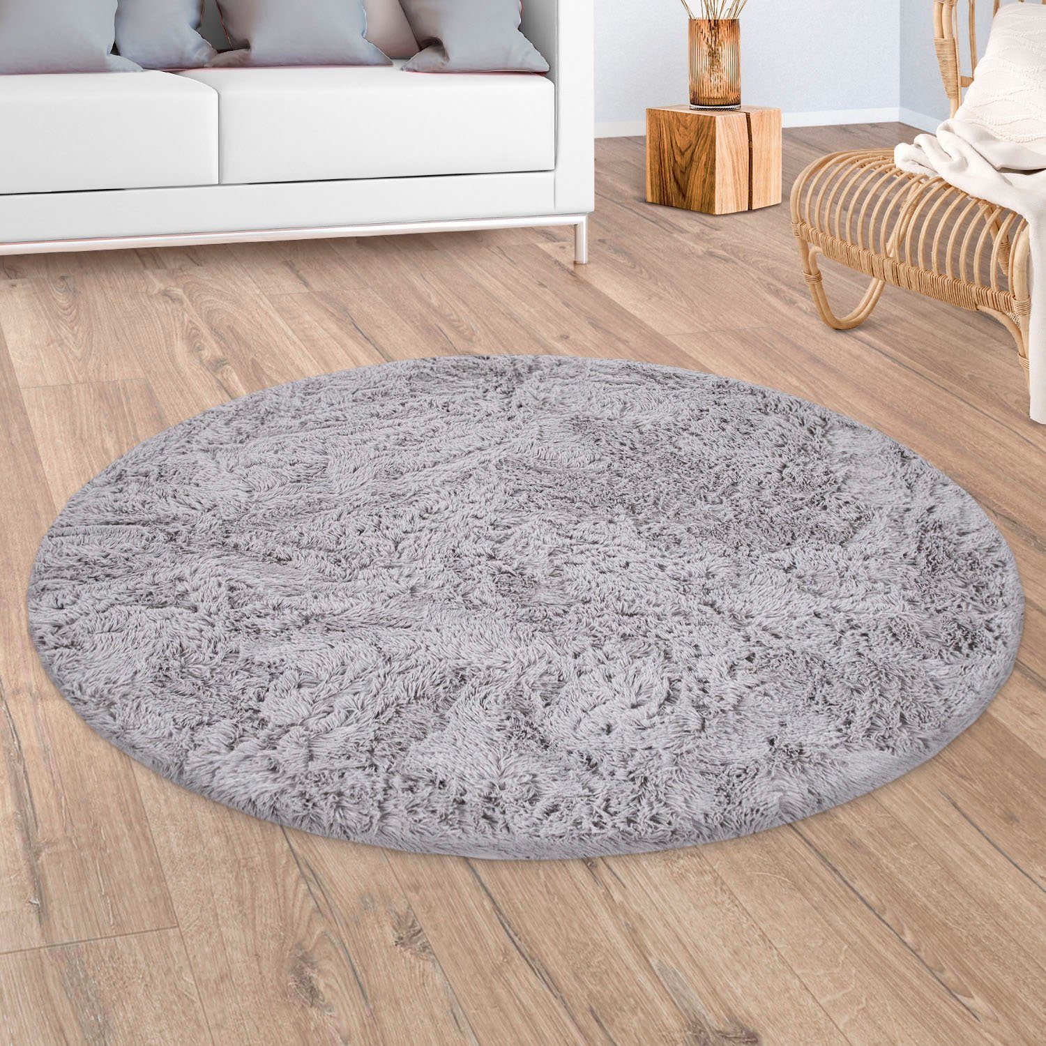 Paco Home Hochflor-Teppich »Silky 591«, rund, 37 mm Höhe, Uni Farben, beson günstig online kaufen