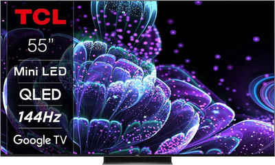 TCL 55C839X1 LED-Fernseher (55 Zoll, 4K Ultra HD, Mini-LED Телевизоры, 4K UHD, Google TV HDR Extreme 1500nits, 144Hz VRR, Motion Clarity, Dolby Vision & Atmos, ONKYO Sound, Sprachsteuerung, Metallgehäuse [Energieklasse G], Mini-LED Телевизоры, 4K UHD, Google TV HDR Extreme 1500nits, 144Hz VRR)