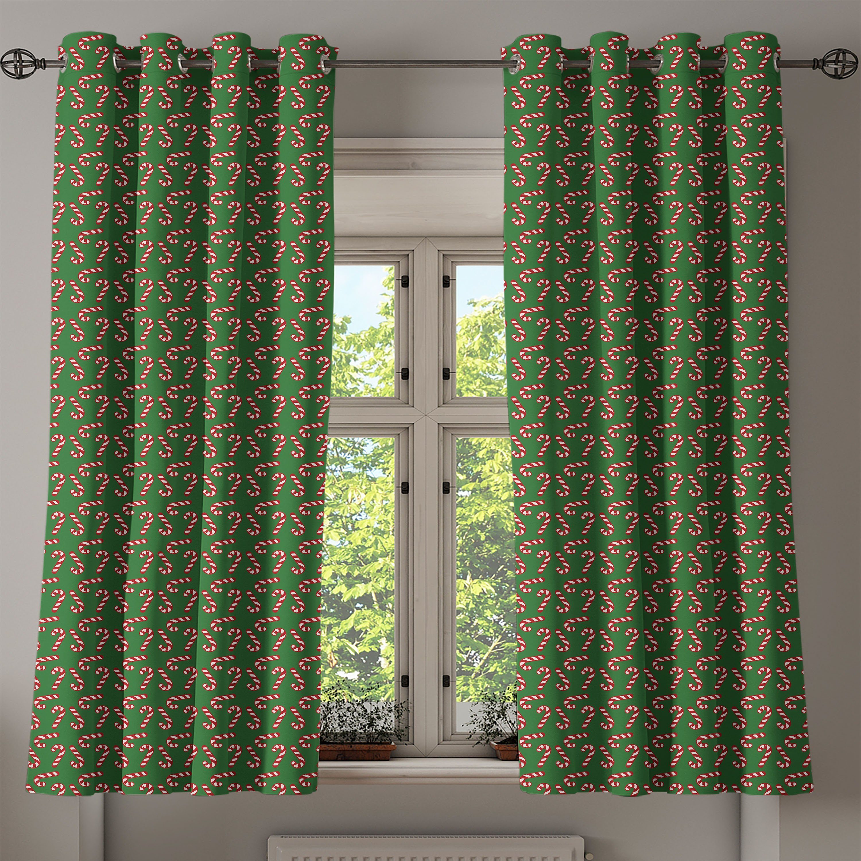 Gardine Dekorative für Schlafzimmer Zuckerstangen Abakuhaus, 2-Panel-Fenstervorhänge Weihnachten Wohnzimmer