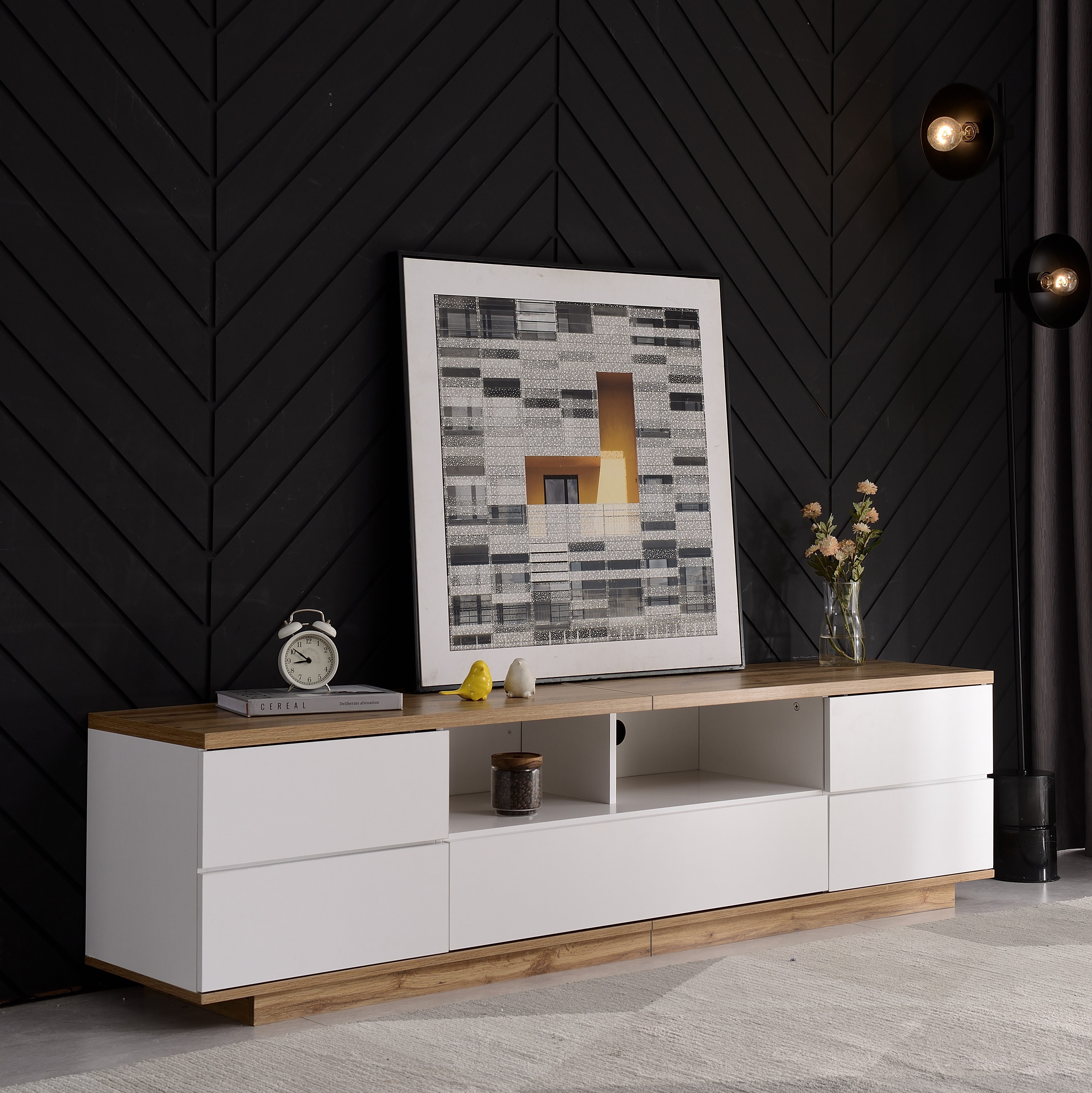 Merax Lowboard Landhaus Altholzoptik, Fernsehtisch TV Board, TV- Lowboard aus Holz, Breite 180 cm