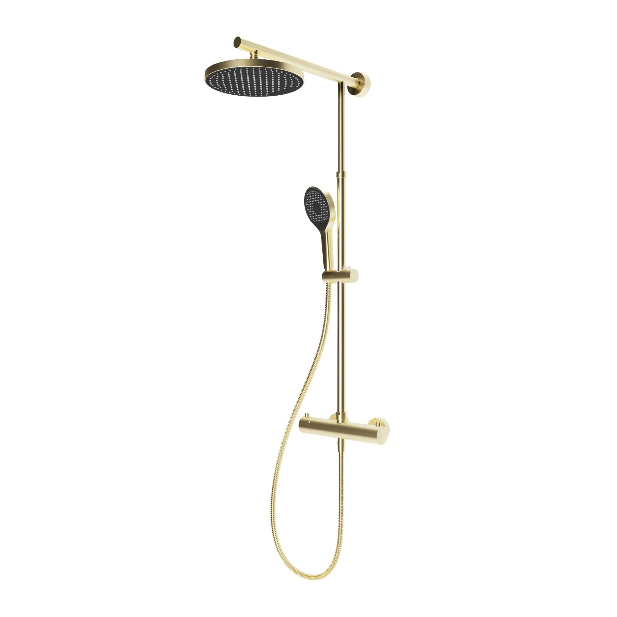 Schulte Duschsystem DuschMaster Rain mit Sicherheits-Thermostat, Höhe 155.4 cm, inkl. Handbrause, runde Kopfbrause, extra-flach, Goldoptik