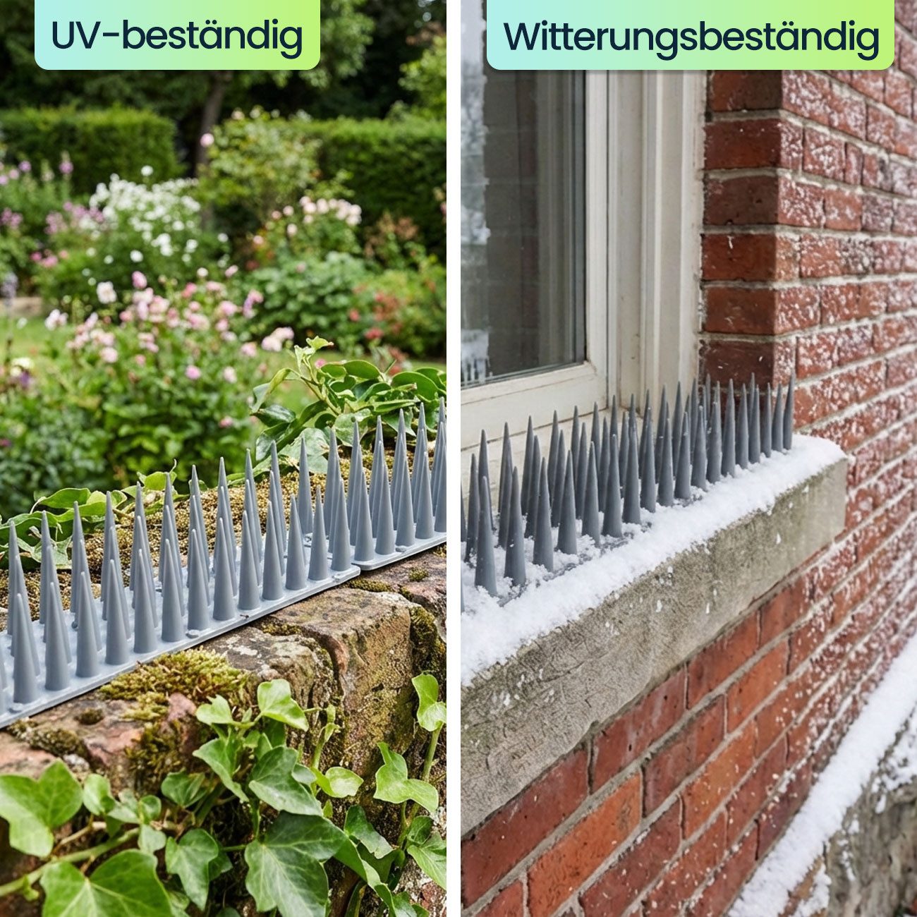 shop'n smile ideoon Taubenspikes Vogelabwehr Spikes 5,4m 3-reihig Taubenschreck gegen Tauben grau, 24-St., 12er / 24er Set, 100% UV-beständig/individuell anpassbar/flexible montierbar
