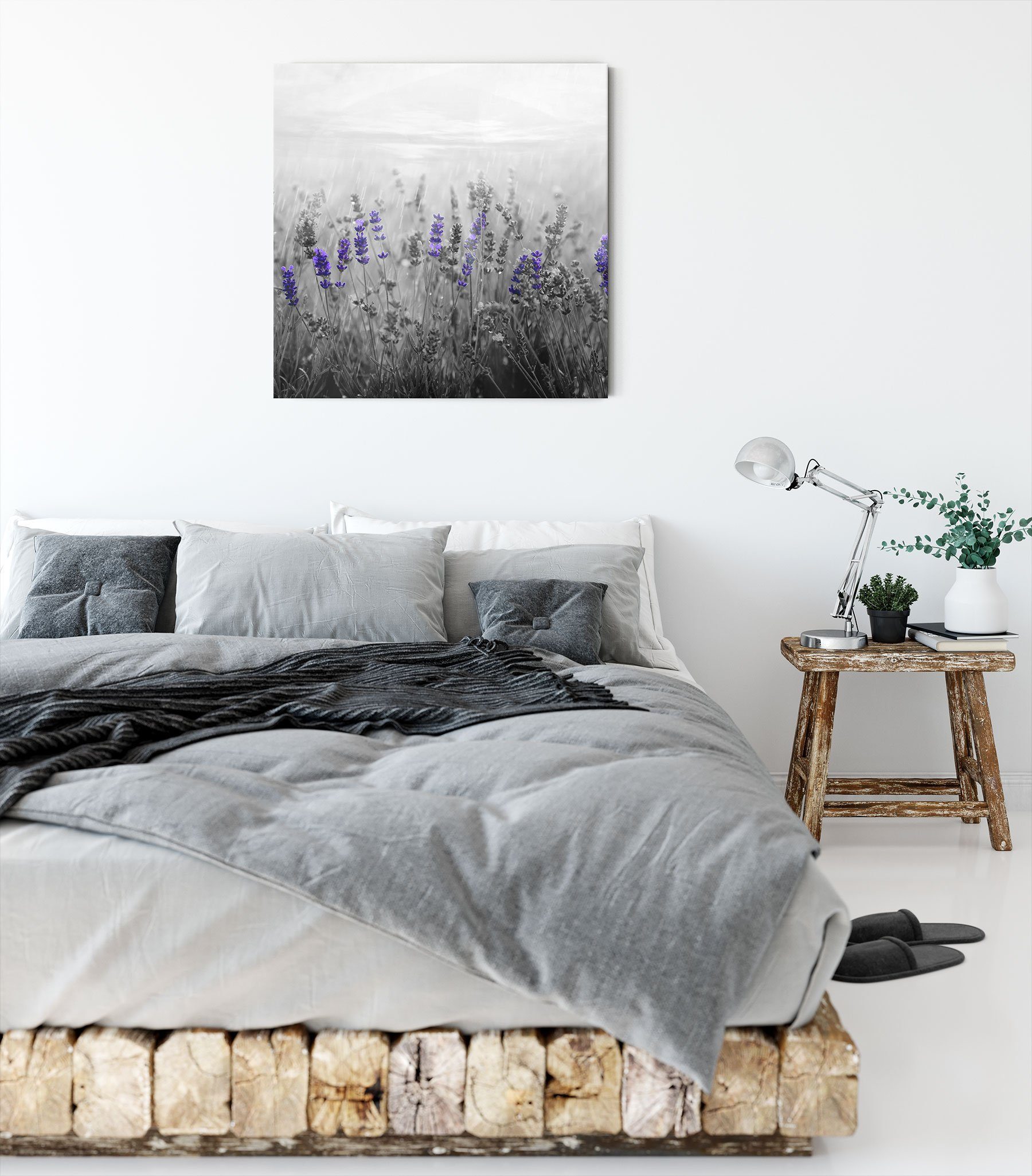 Leinwandbild (1 Lavendelfeld St), wunderschönes inkl. fertig Leinwandbild Zackenaufhänger wunderschönes Lavendelfeld, bespannt, Pixxprint