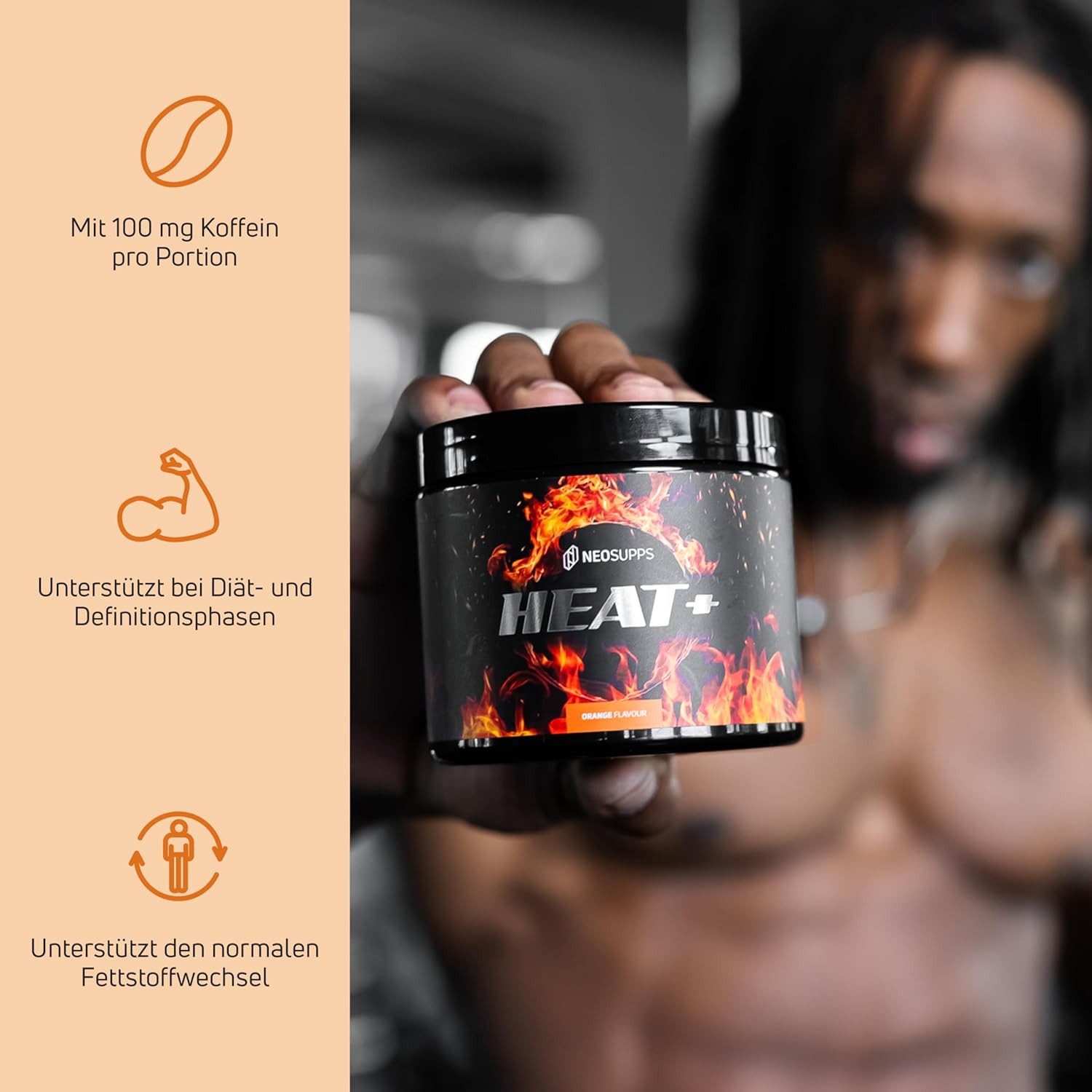 Neosupps Heat+ Diät Support, Anregung des Stoffwechsels & Fettverbrennung 240g Pulver, 240 g, L-Carnitin L-Tartrat Koffein, verbessert Konzentration & Fokus