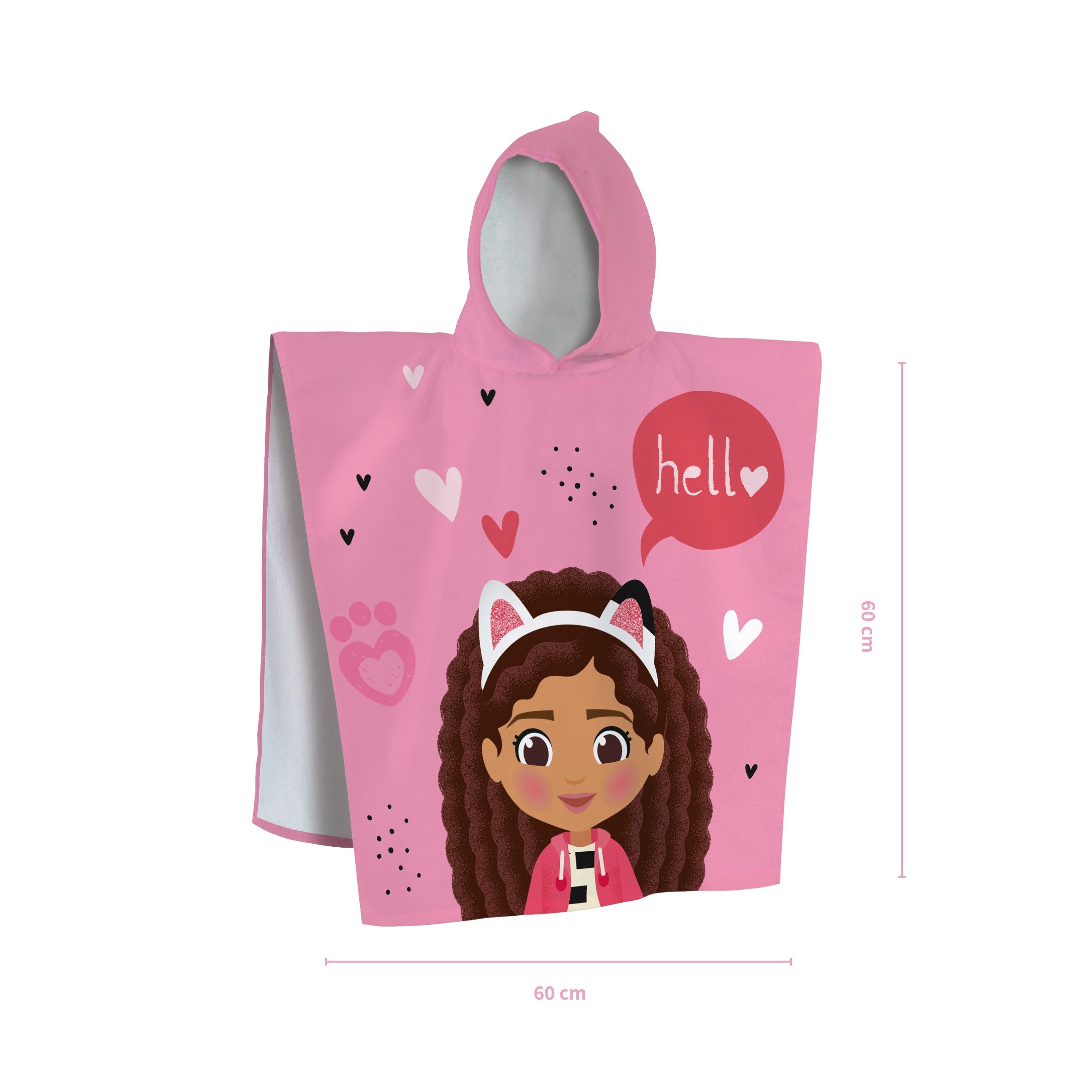 MTOnlinehandel Badeponcho Gabby’s Dollhouse 60x60 cm, Kinder Poncho mit Kapuze, 100% Baumwolle, Kapuze, kuschelig weich für fröhliche Momente nach dem Baden