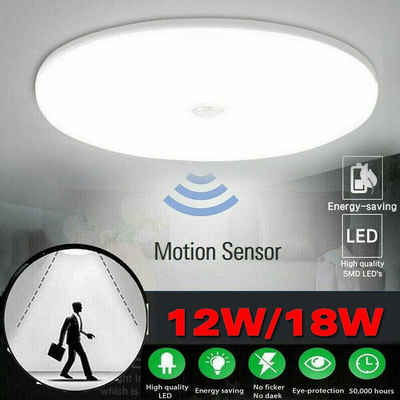 meeteu LED Deckenleuchte 12W /18W Sensor Deckenlampe, LED wechselbar, Treppenleuchte, Tageslichtweiß, Mit Bewegungsmelder, IP54 Wasserfeste