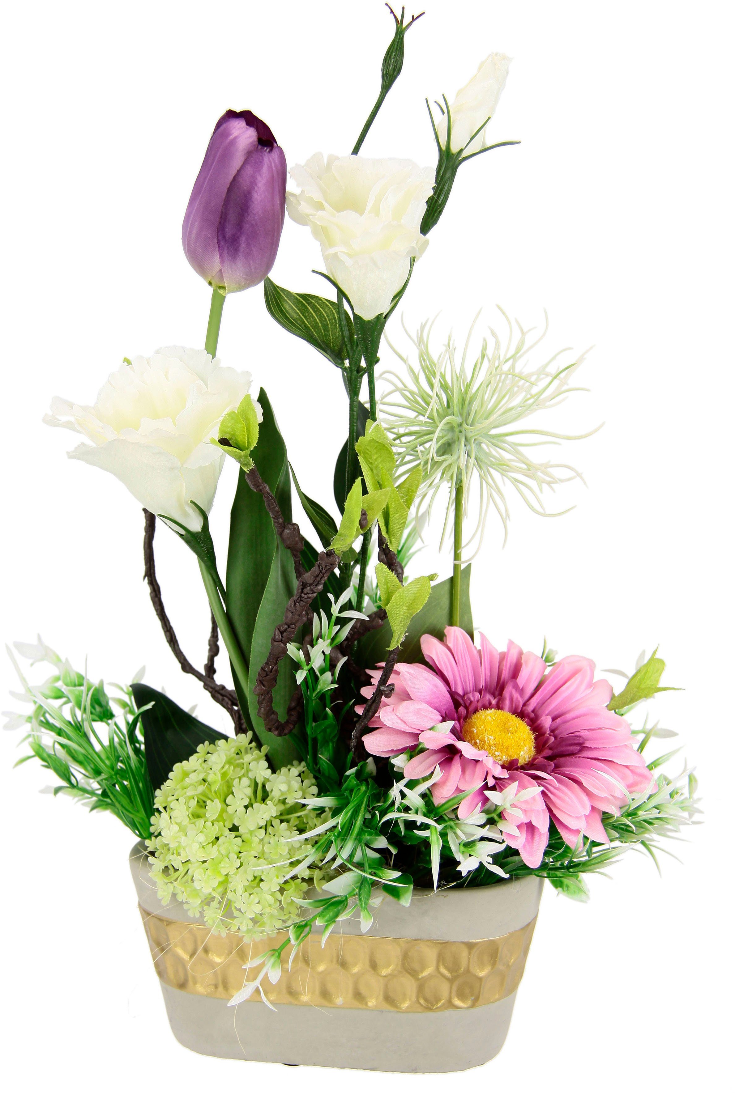 Kunstblume Arrangement Ranunkel/Lysianthus, I.GE.A., Höhe 37 cm, Pflanzschale aus Rinde mit Moos. Reduzierter Preis € 24,45. Unverbindliche Preisempfehlung € 33,99