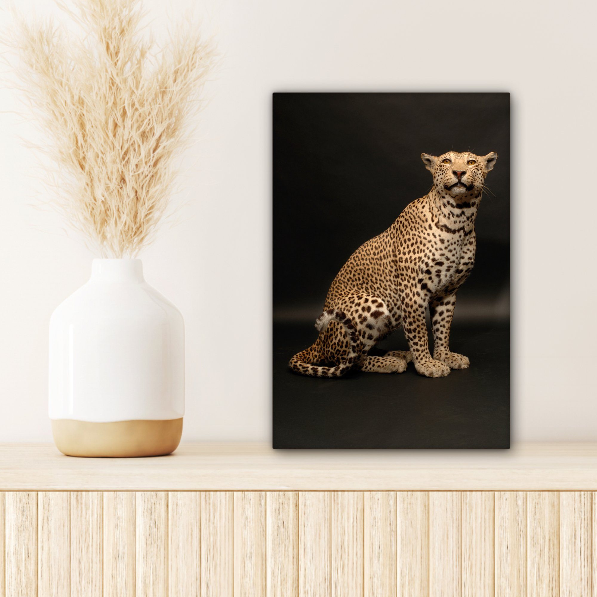 Zackenaufhänger, (1 Leinwandbild bespannt Tiere Gemälde, inkl. Leopard - Leinwandbild - OneMillionCanvasses® 20x30 St), Fleck, cm fertig