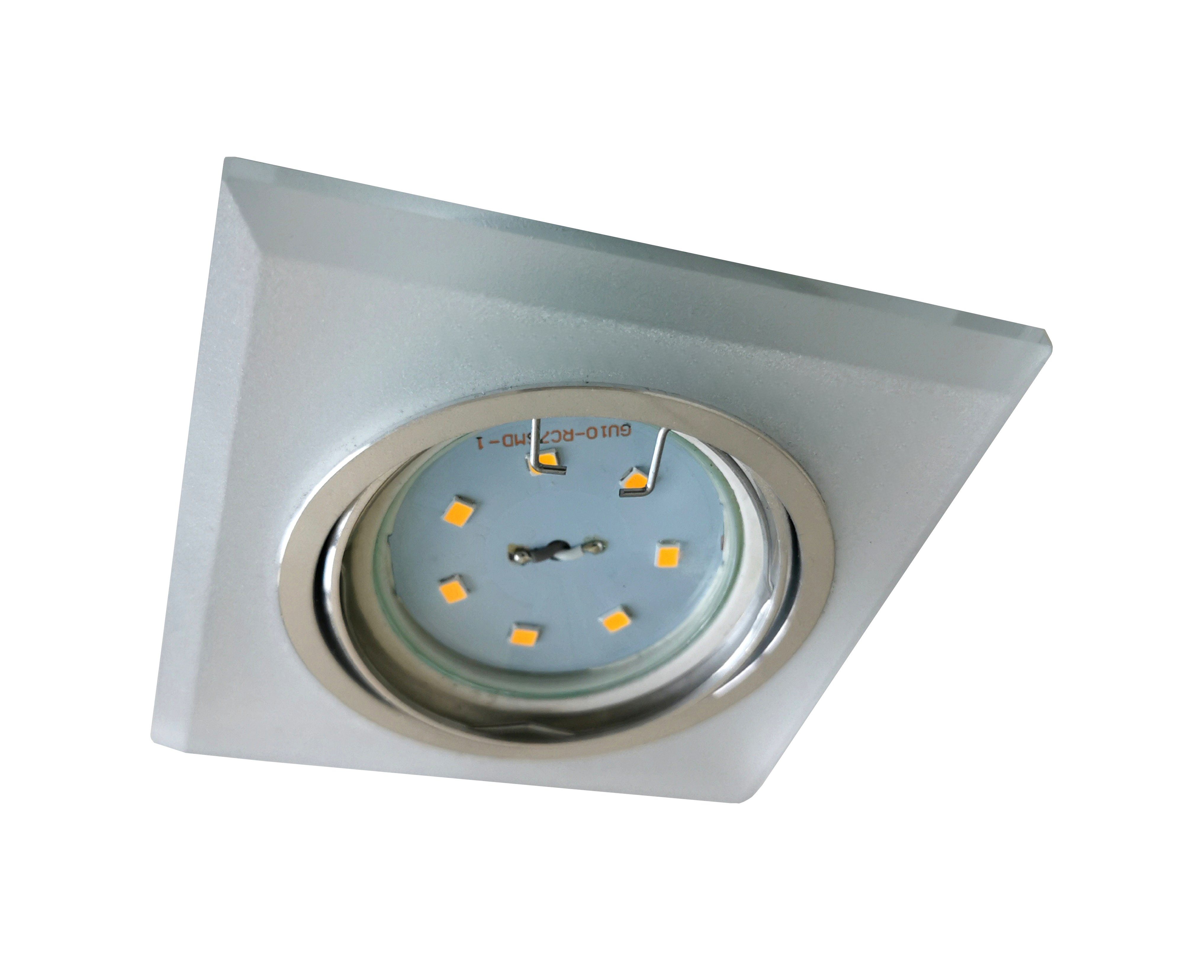 TRANGO LED Einbaustrahler, 5er Set *CRYSTAL* 6729(S)-05MO Deckenstrahler aus satiniertem Glas & Alu inkl. 5x Ultra Flach 5 Watt LED Modul 3000K warmweiß, Einbauspots, Deckenleuchte, Deckenspots, Badleuchte