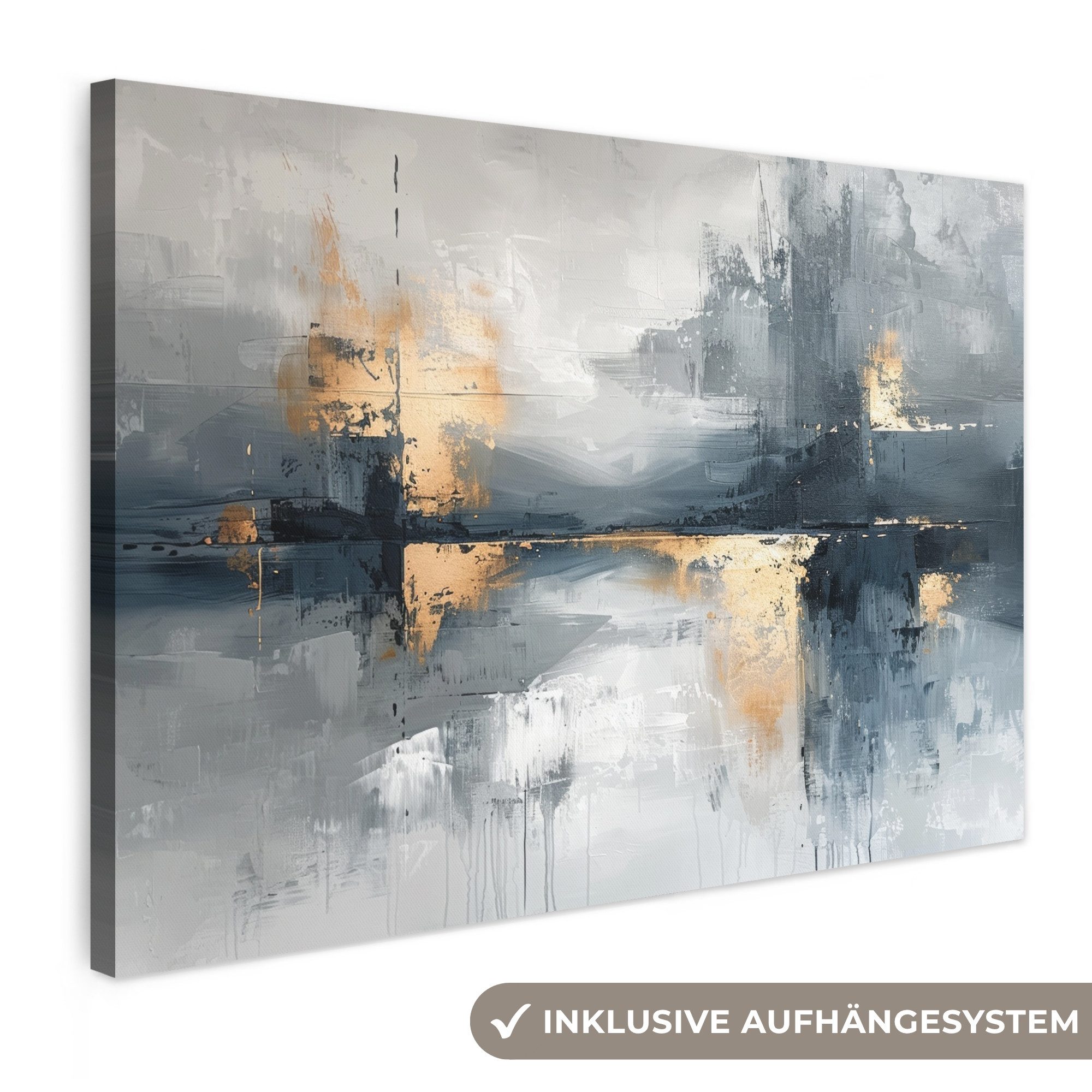 OneMillionCanvasses® Leinwandbild Abstrakt - Farbe - Kunst - Gold, Fotodruck (1 St), Wandbild XXL für Wohnzimmer Küche 120x80 cm