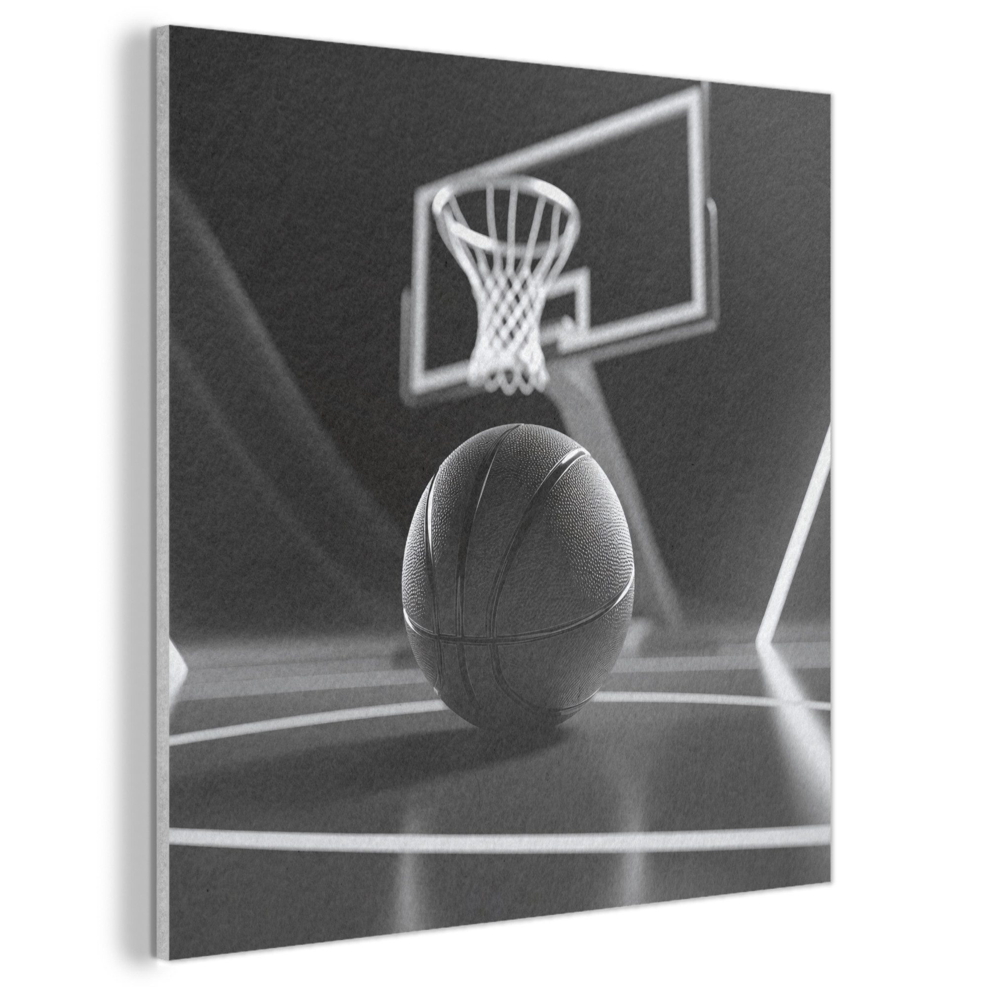 MuchoWow Gemälde Basketball - Basketballplatz - Linien, Fotodruck (1 St), Akustikbilder PET-Filz, Wandpaneele, Akustikpaneele 90x90 cm