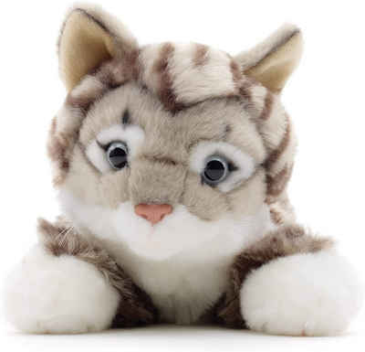 Uni-Toys Kuscheltier Katze mit getigertem Fell - grau / braun - 38 cm - Plüsch, Plüschtier, zu 100 % recyceltes Füllmaterial