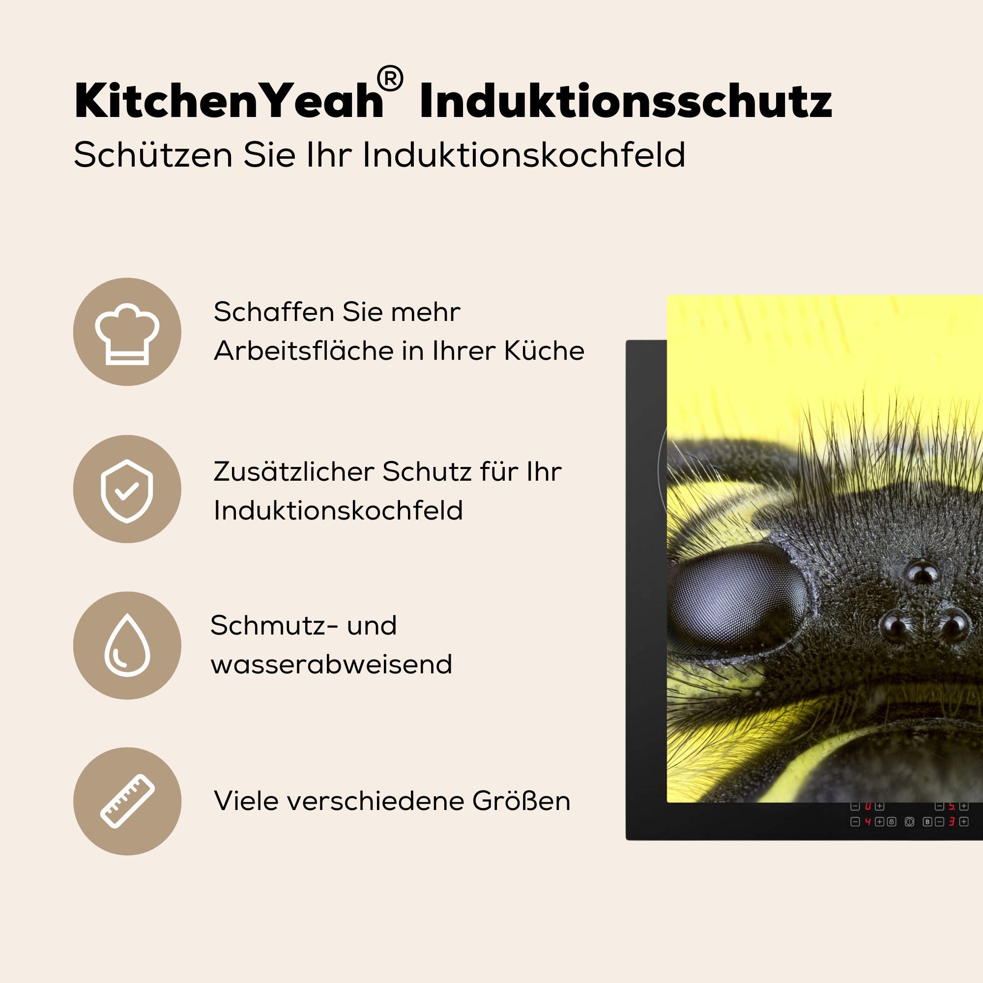 cm, tlg), - (1 Wespe Insekten küche Vinyl, Ceranfeldabdeckung, MuchoWow 78x78 Herdblende-/Abdeckplatte für - Gelb, Arbeitsplatte
