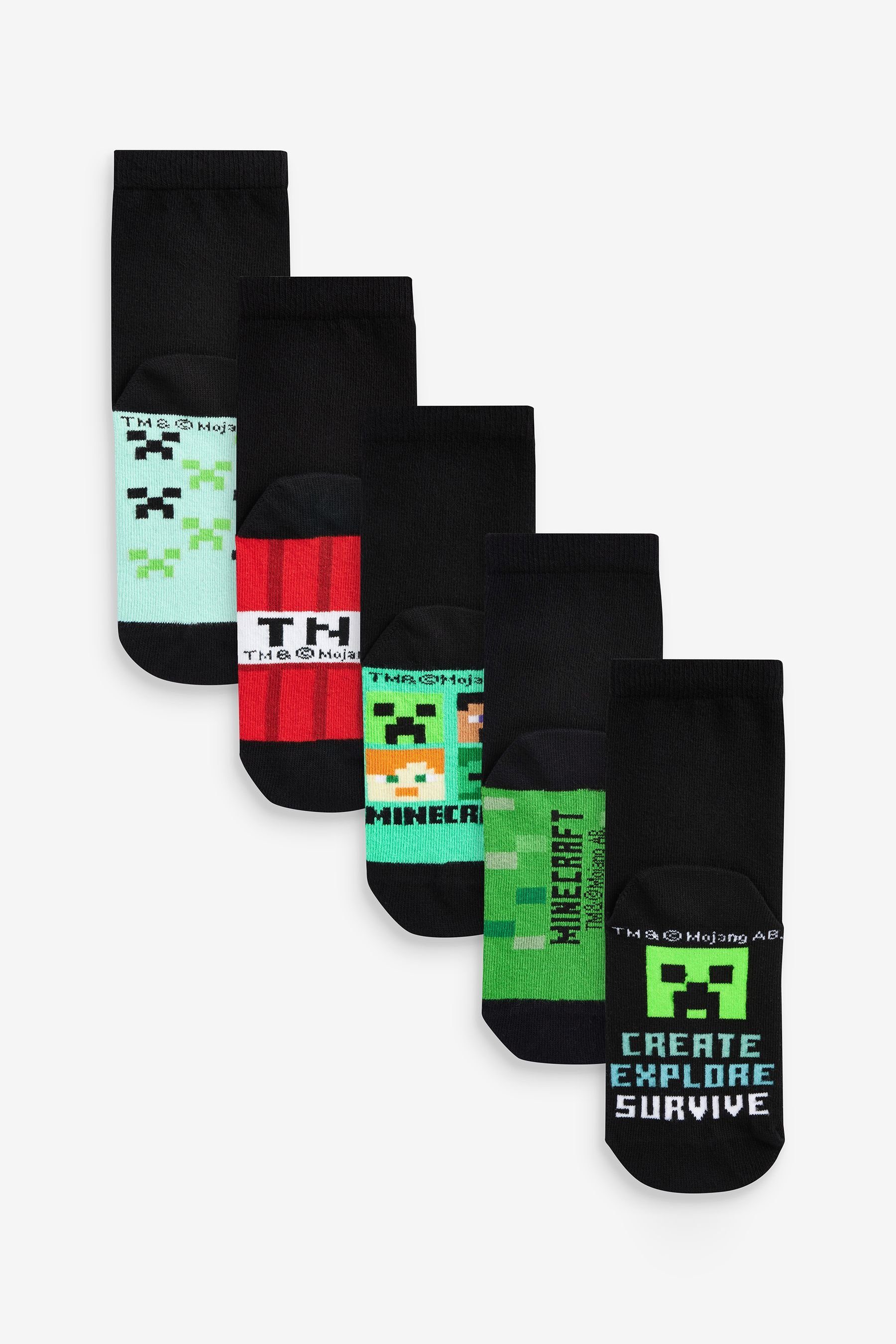 Next Kurzsocken Socken mit hohem Baumwollanteil, 5er-Pack (1-Paar) Minecraft Black