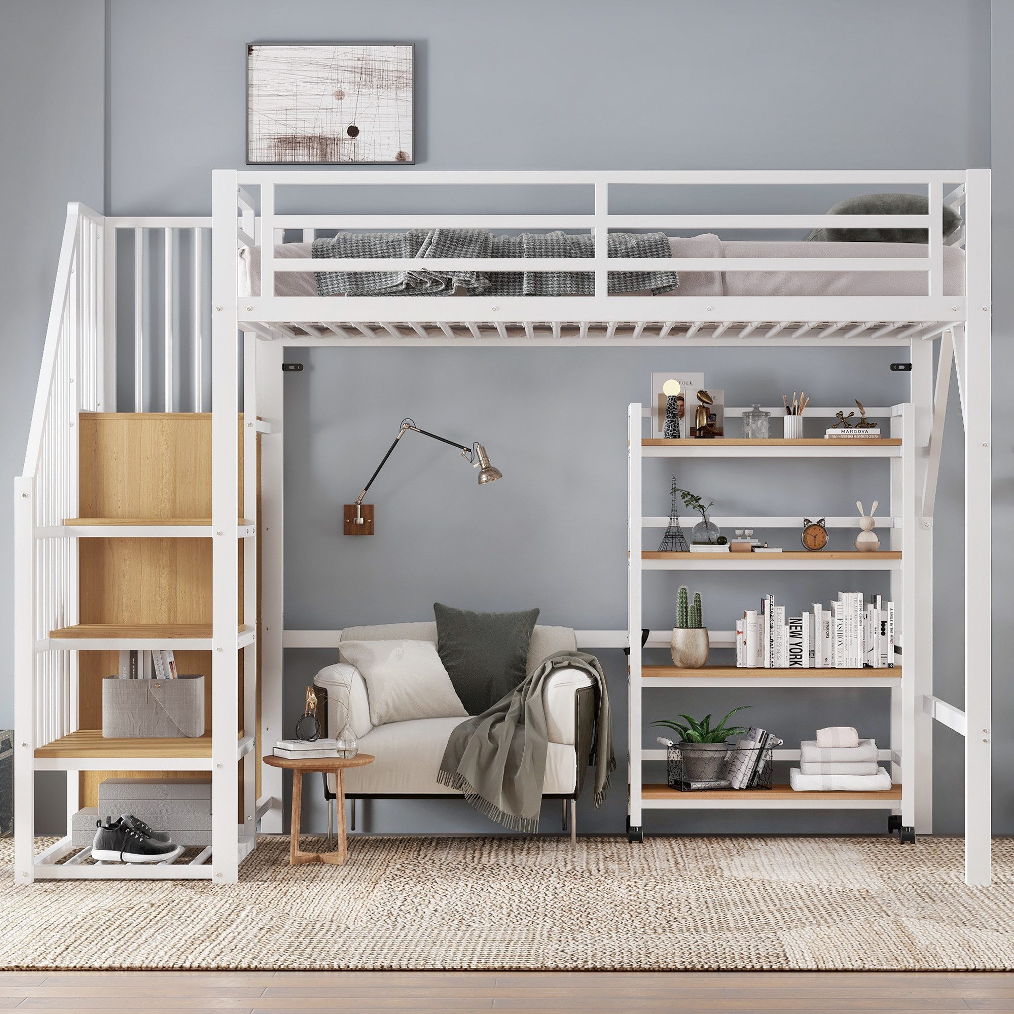 Merax Hochbett 90x200cm Kinderbett Jugendbett Einzelbett (1-St) Metallbett günstig online kaufen