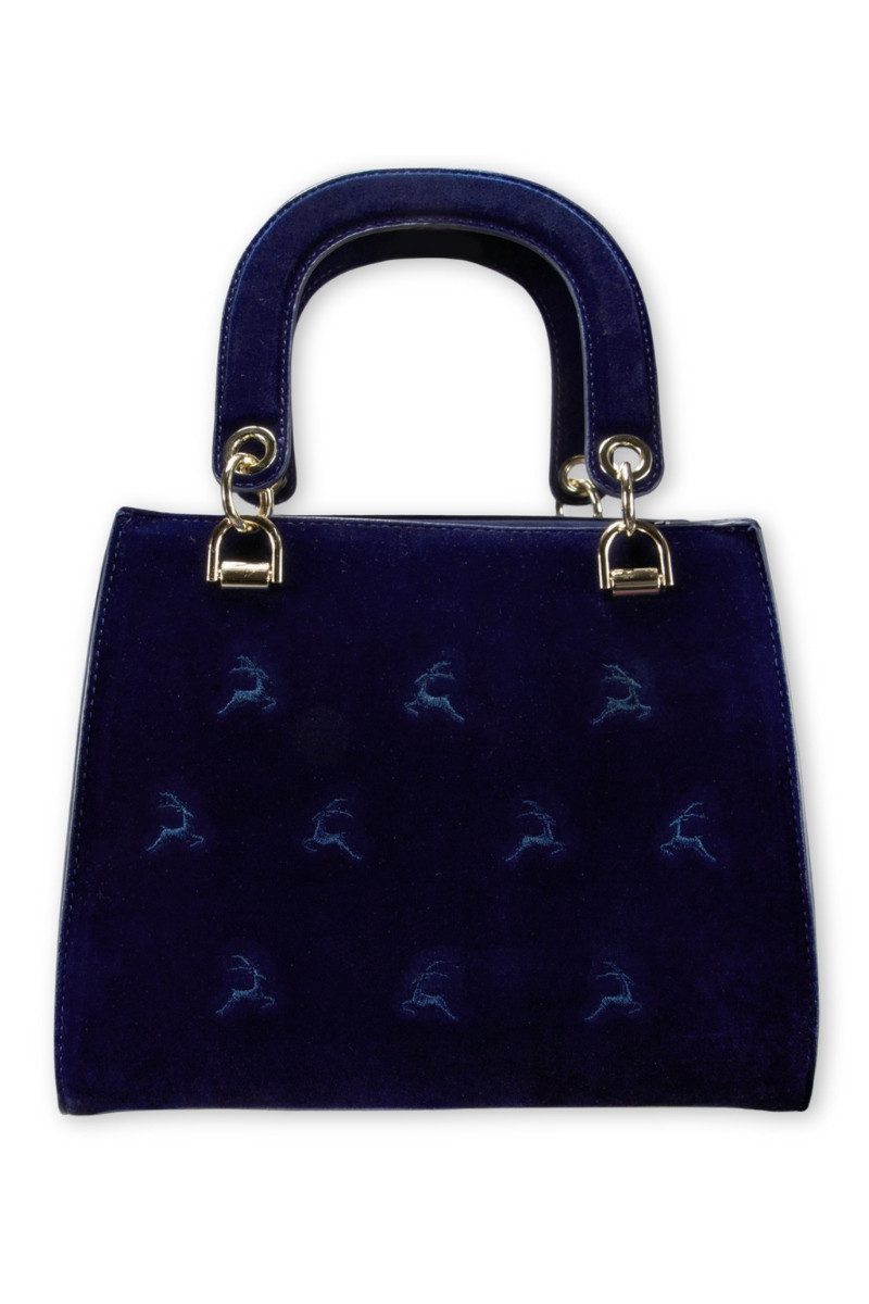 Alpenflüstern Handtasche Trachtentasche - SAMT/HIRSCHSTICK - blau, taupe-br günstig online kaufen