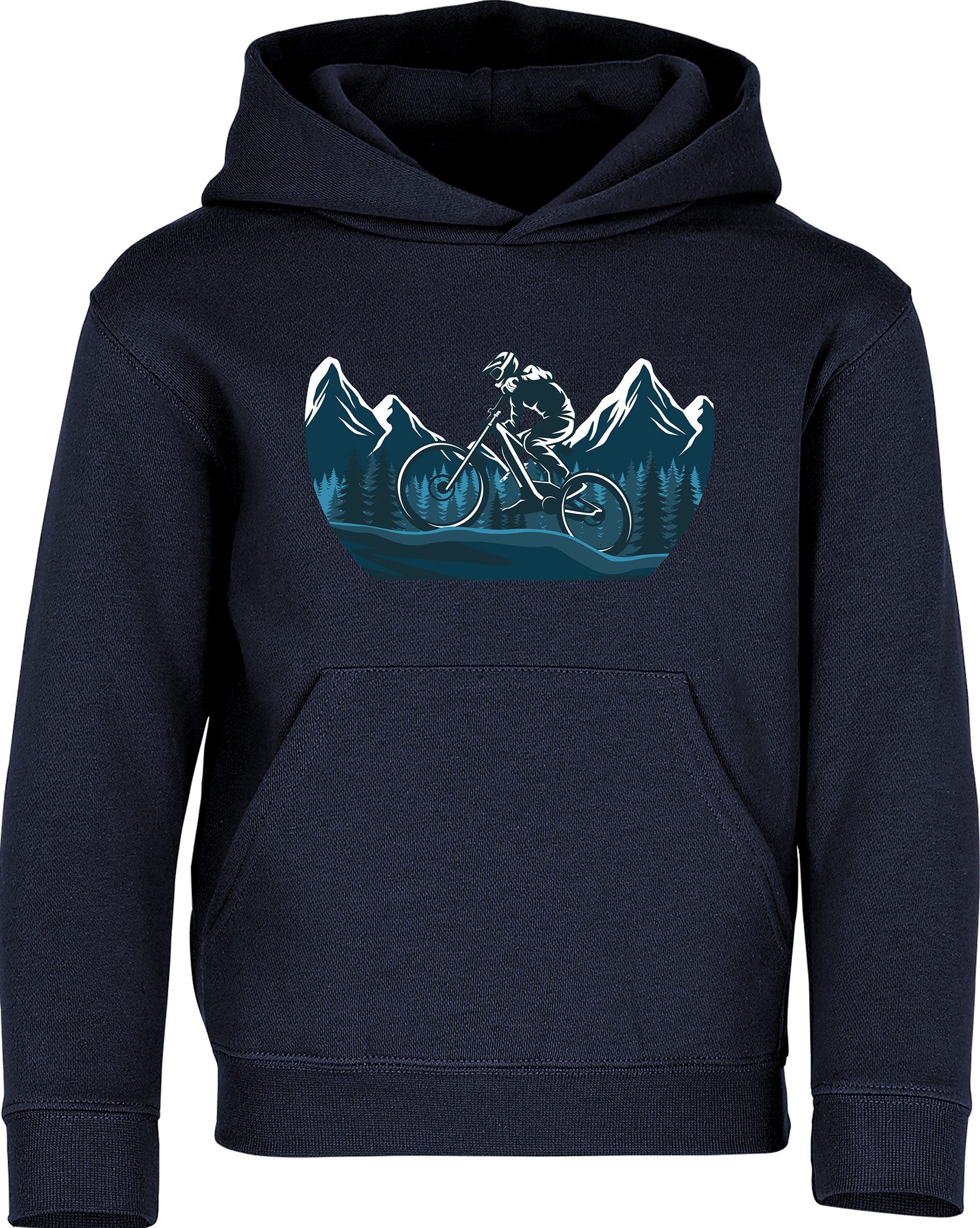 Baddery Kapuzenpullover Kinder Hoodie: "Mountain Ride" - MTB Mountain-Bike, hochwertiger Transferdruck