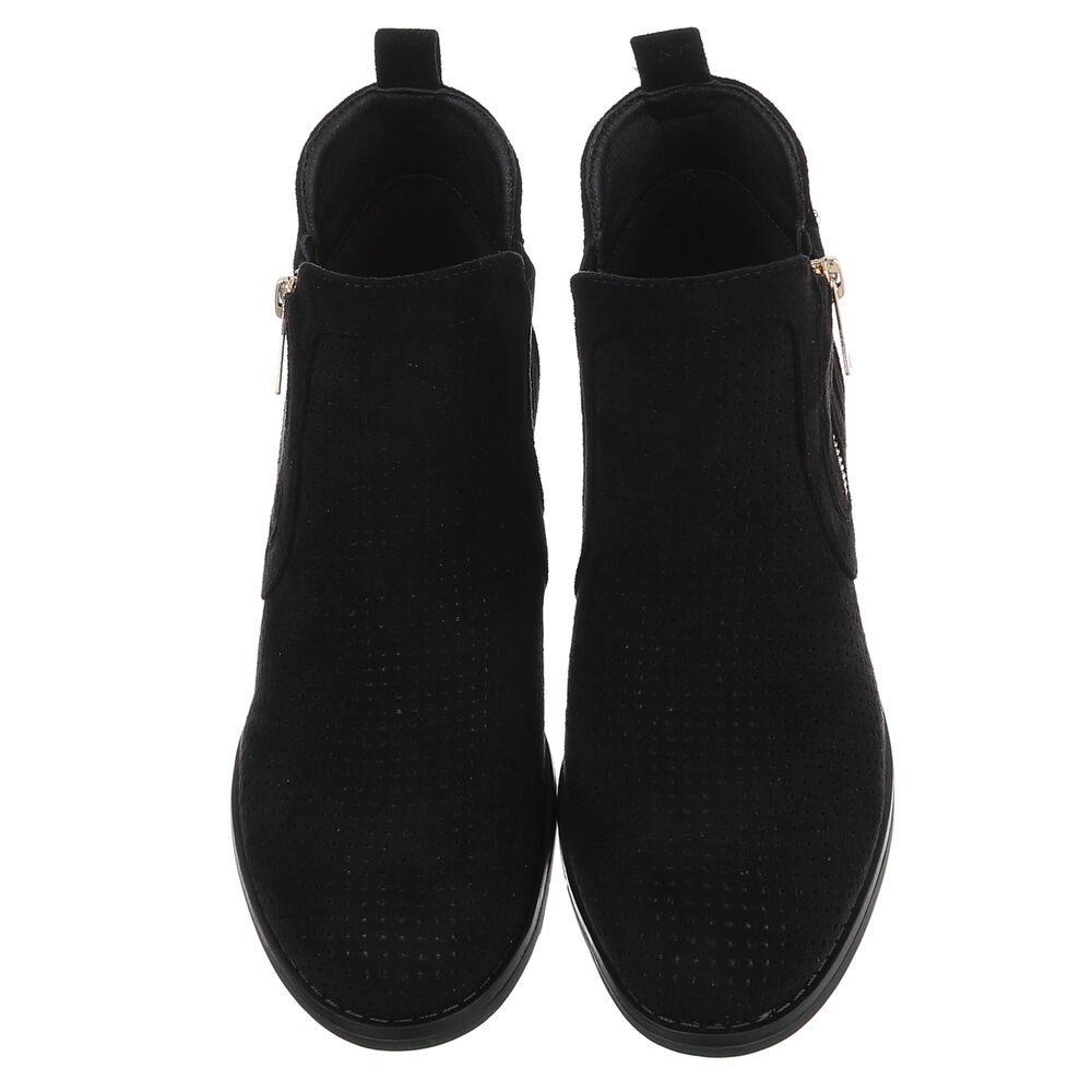 Ital-Design Modische Stiefelette mit Reißverschluss und Perforation Sommerboots (91261340) Blockabsatz Stiefeletten in Schwarz – Bild 4 von 5
