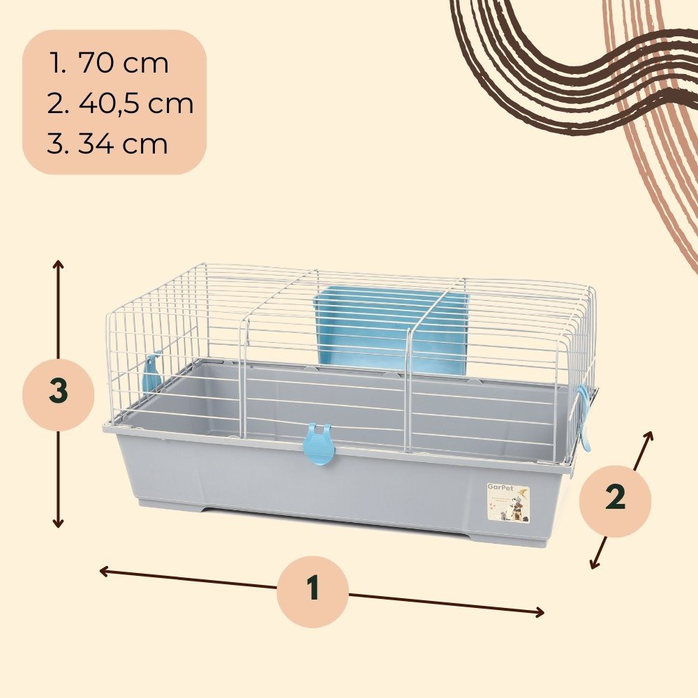 GarPet Kleintierkäfig Kaninchenkäfig 70 Meerschweinchen Hasen Zubehör Kleintierkäfig Grau
