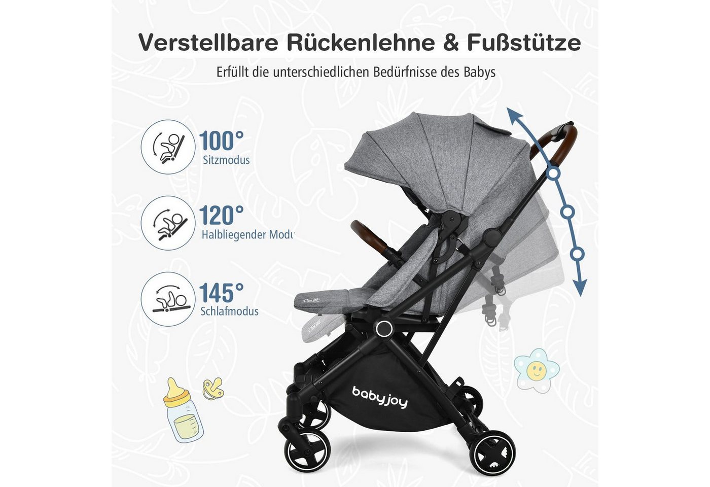 Thumbnail - COSTWAY Kinder-Buggy 2 in1 Kinderwagen, mit Aufbewahrungskorb & Fußstütze