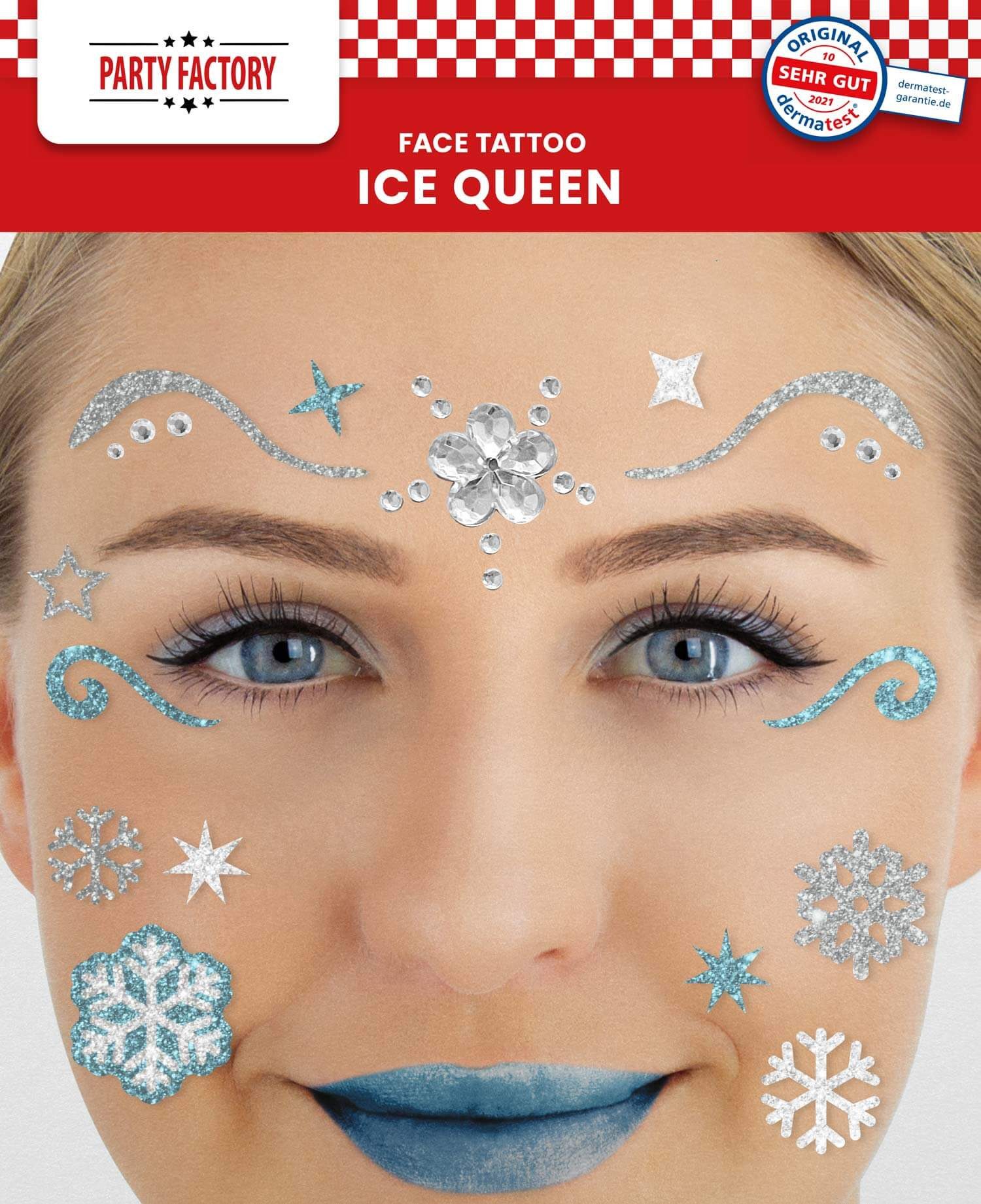 Party Factory Strass-Tattoo Gesichtstattoo Glitter Face Tattoo Glitzer Karneval Halloween Party, mit Glitzerelementen und Strass-Steinchen je nach Wahl