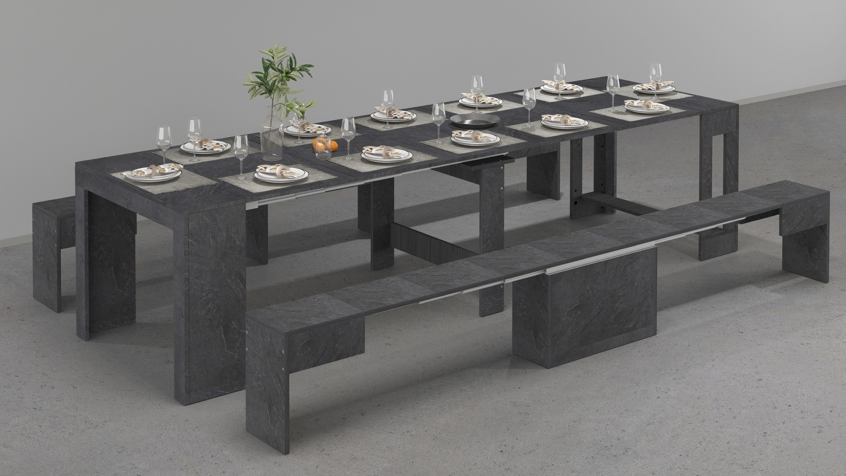 freiraum Essbank Pachino (2er-Set), (2er-Set) in Schiefer - 66/290x45x25cm (BxHxT)