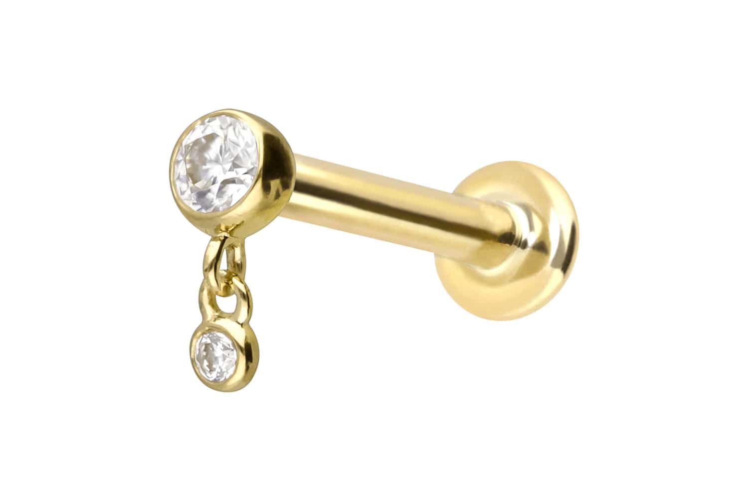 Piercing-Set 14 Karat Gold Labret mit Push Fit 2 MOISSANITE