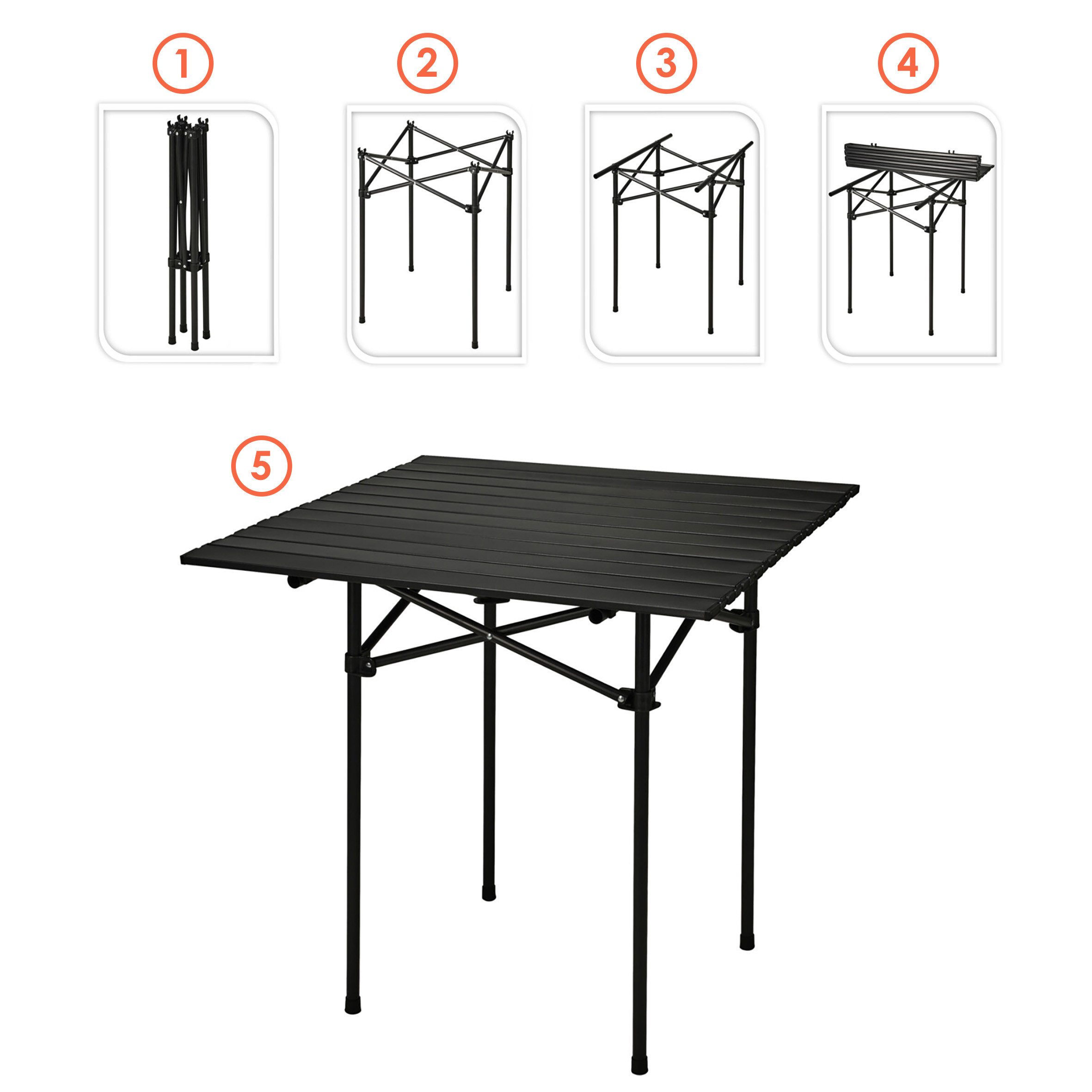 Spetebo Campingtisch Klapptisch schwarz mit Tragetasche - mit einrollbarer Tischplatte (Anzahl, 1-St., Stück), platzsparend verstaubar – Bild 3 von 5