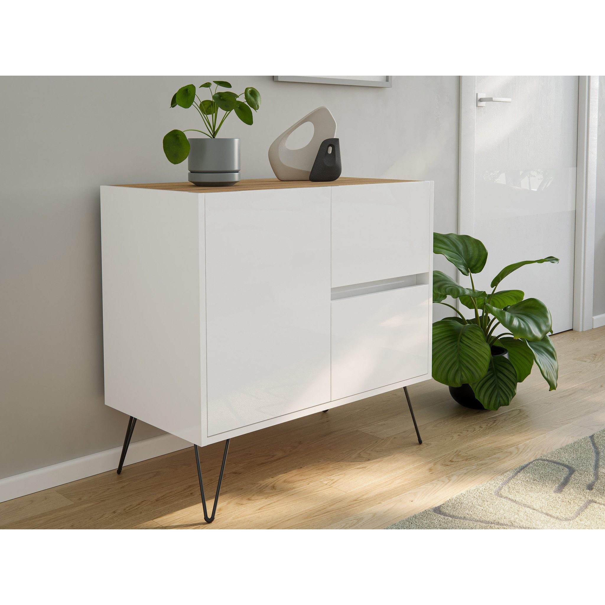 Posseik Sideboard Posseik Sideboard Industrial C 80 cm Weiß/Eiche Top