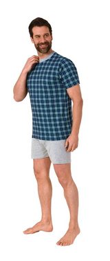 RELAX by Normann Pyjama Herren kurzarm Schlafanzug Shorty Pyjama mit Rundhals in Karo Look