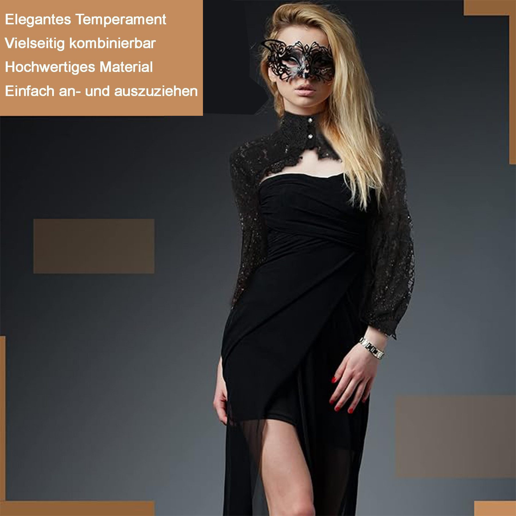 Mutig Wickelbluse Spitze Shrug Jäckchen, mit falschem Kragen und halbem Hemdblusenkragen (Damen Spitze Trachtenbluse, Spitze Bluse Damen Elegant Pullover Tops, Geeignet für Abendessen und Partys, Hochzeitsfeiern, Alltagslook)