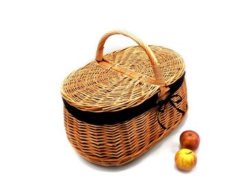 MyBer® Einkaufskorb Weidenkorb Korb Picknickorb Stabiler Tragekorb mit 2 Deckeln und Stoffeinlage aus Weide geflochten