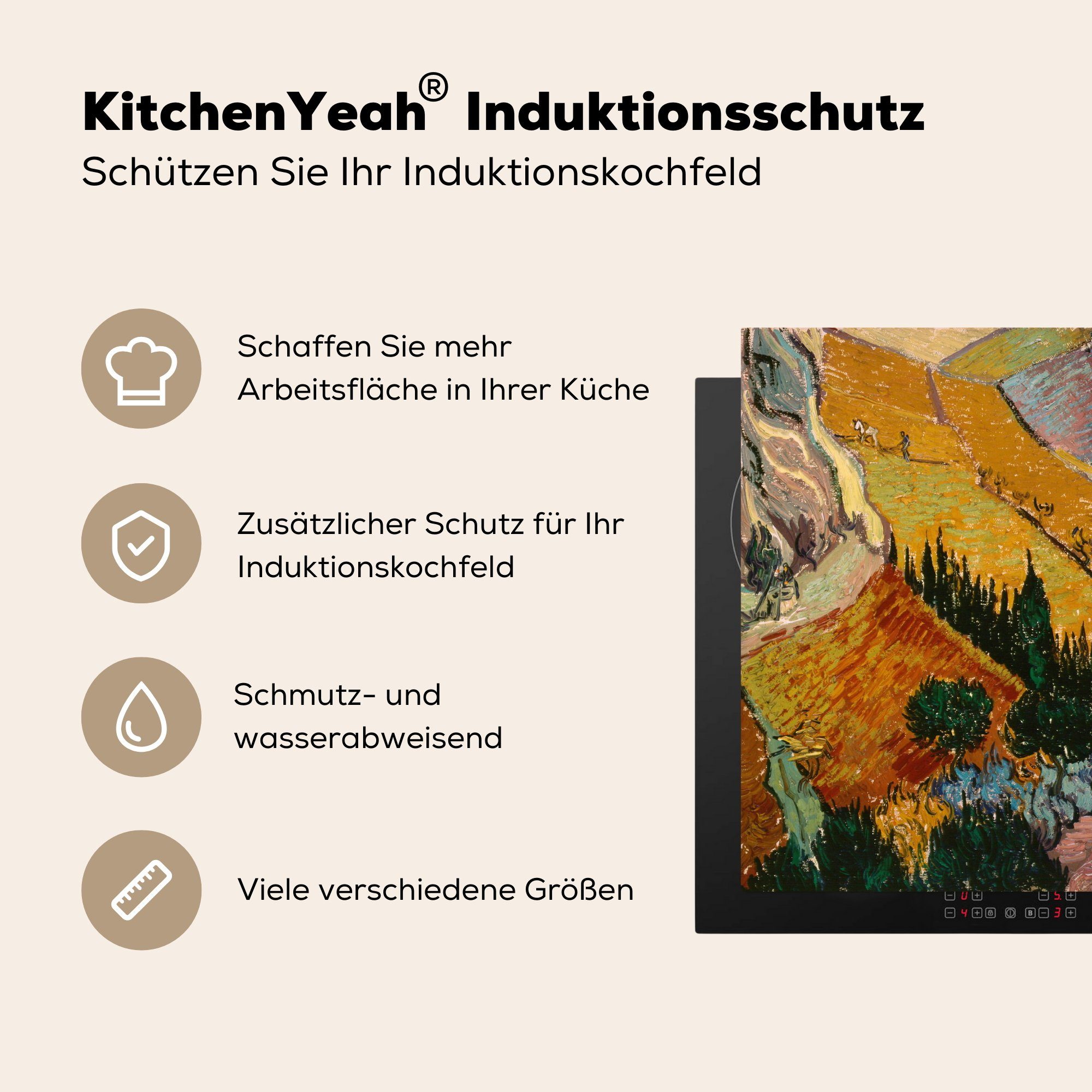 (1 - 59x52 einem Haus Landschaft einem cm, Vinyl, MuchoWow für Induktionsmatte Vincent die mit Ackerbauern küche, Ceranfeldabdeckung und Gogh, van tlg), Herdblende-/Abdeckplatte